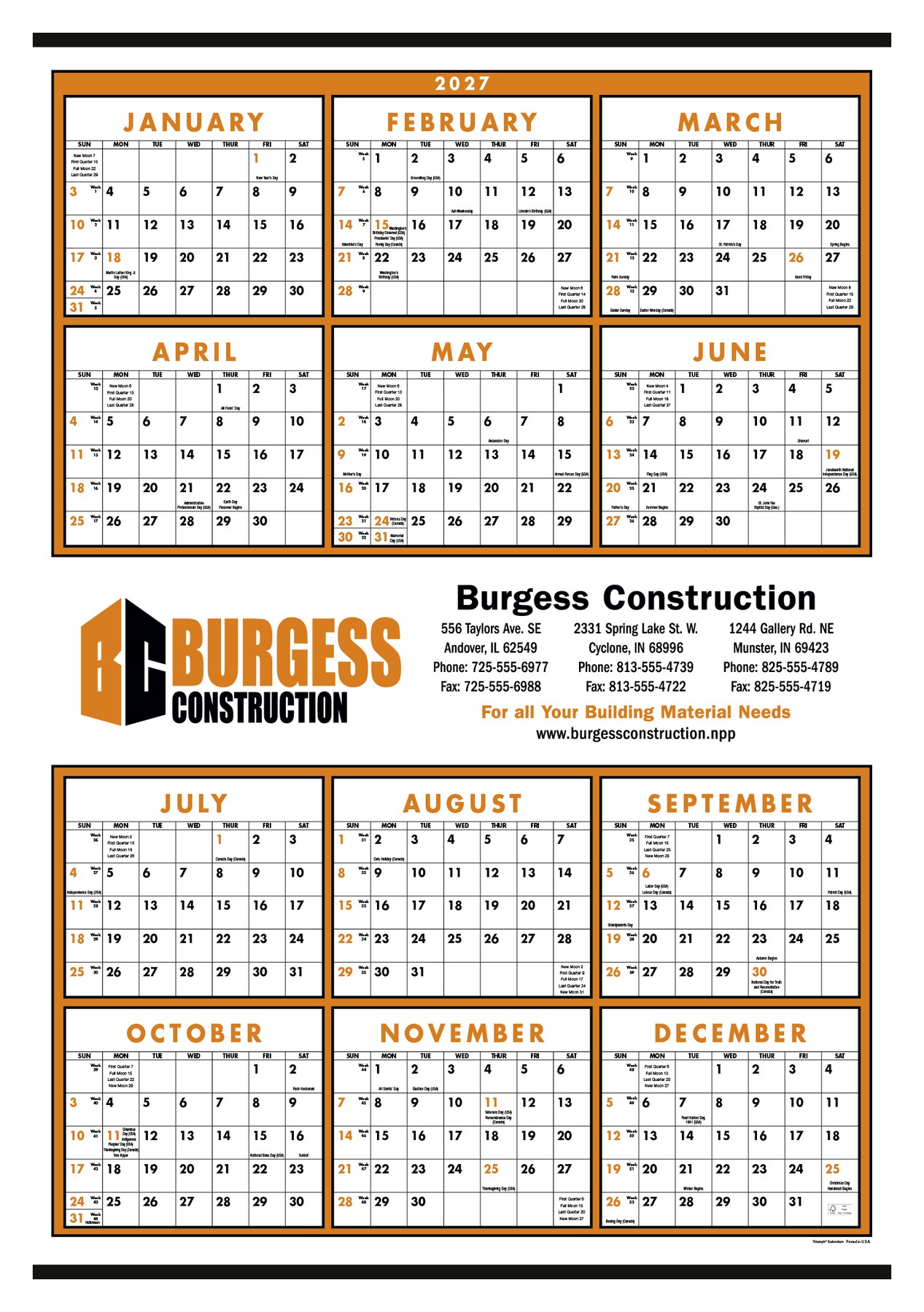 Picture of Triumph® Calendars Small Quantity Custom Span-A-Year Calendar