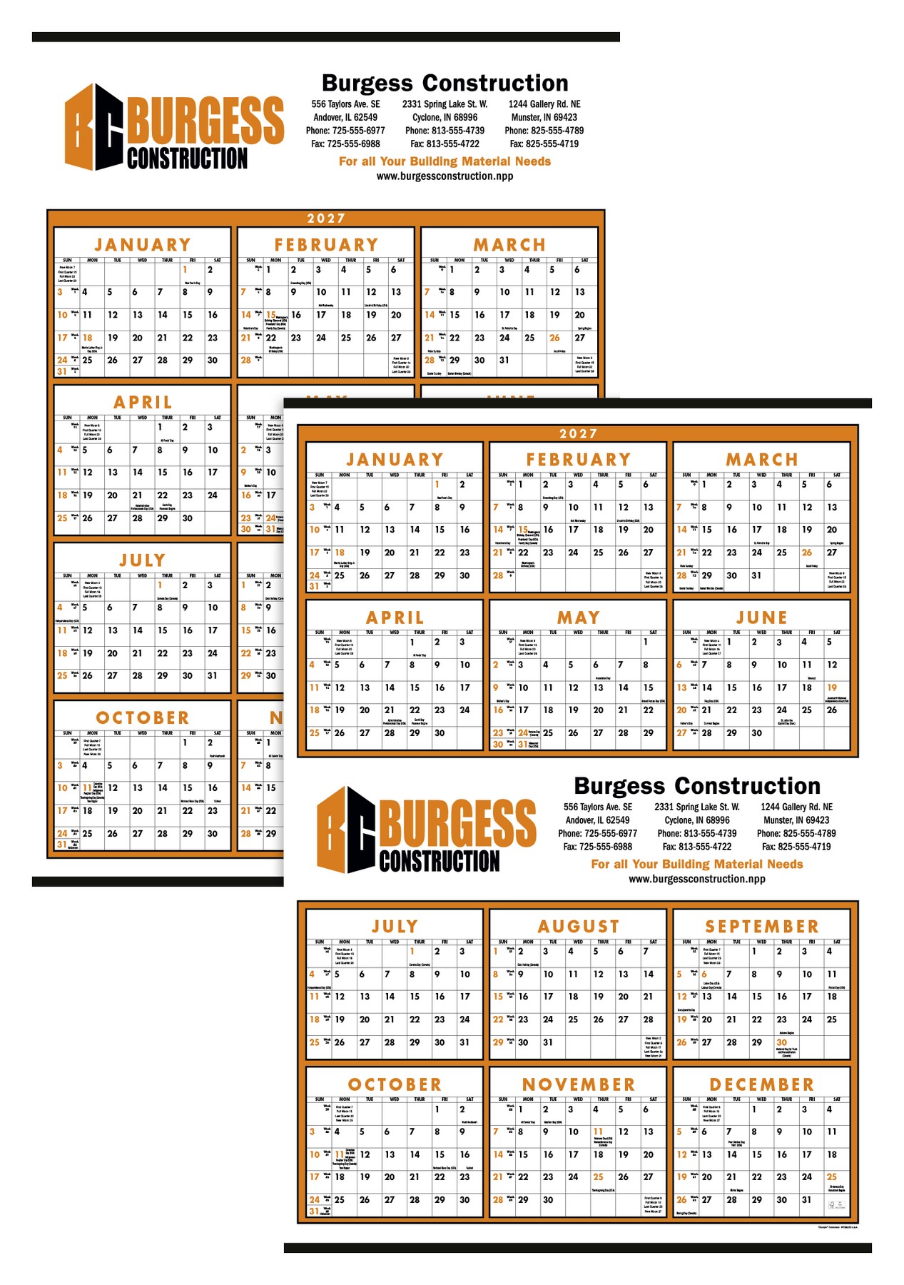 Picture of Triumph® Calendars Small Quantity Custom Span-A-Year Calendar