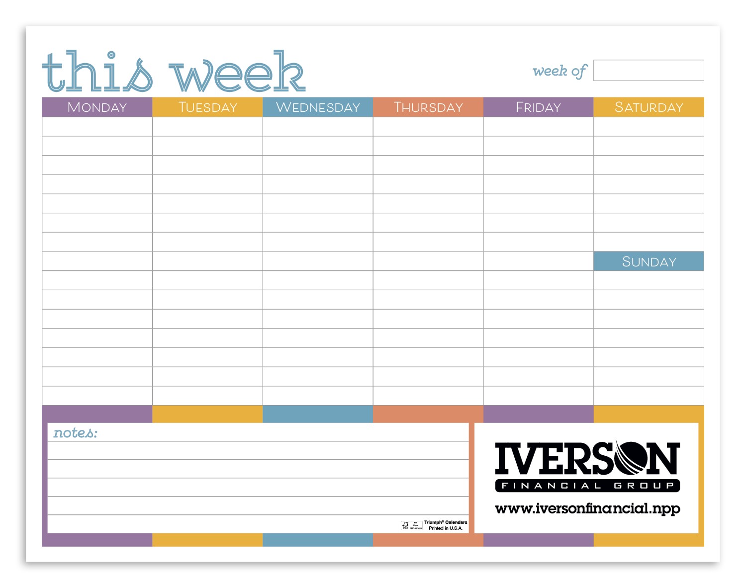 Picture of Triumph® Calendars Small Weekly Desk Pad - Colors