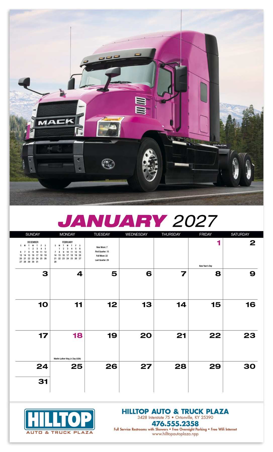 Picture of HotLine® Products 18-Wheeler Wall Appointment Calendar - Stapled