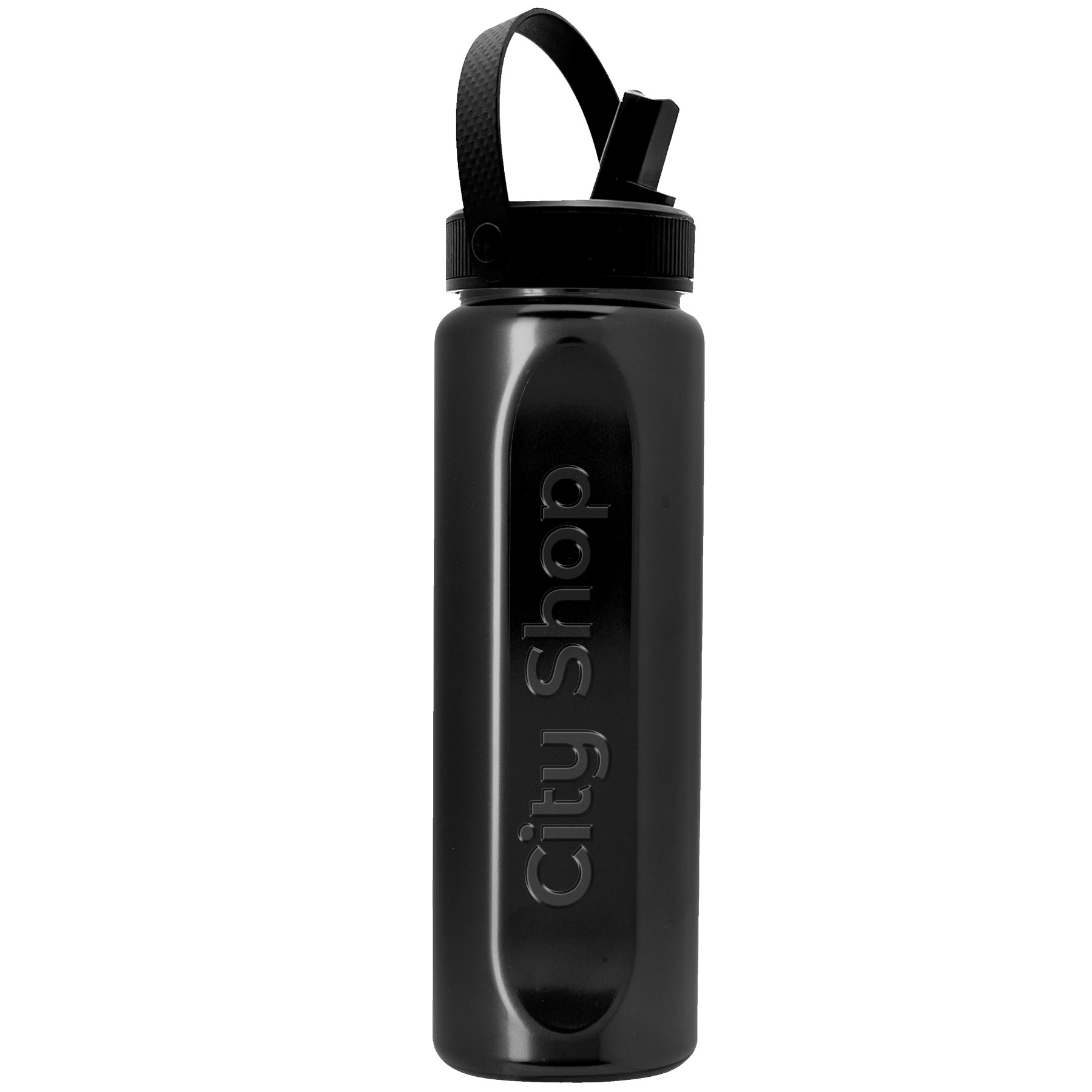 Picture of Garyline® Boss Embossed RPET Bottle with Flip-Straw, Swivel Handle Lid - 26 oz.