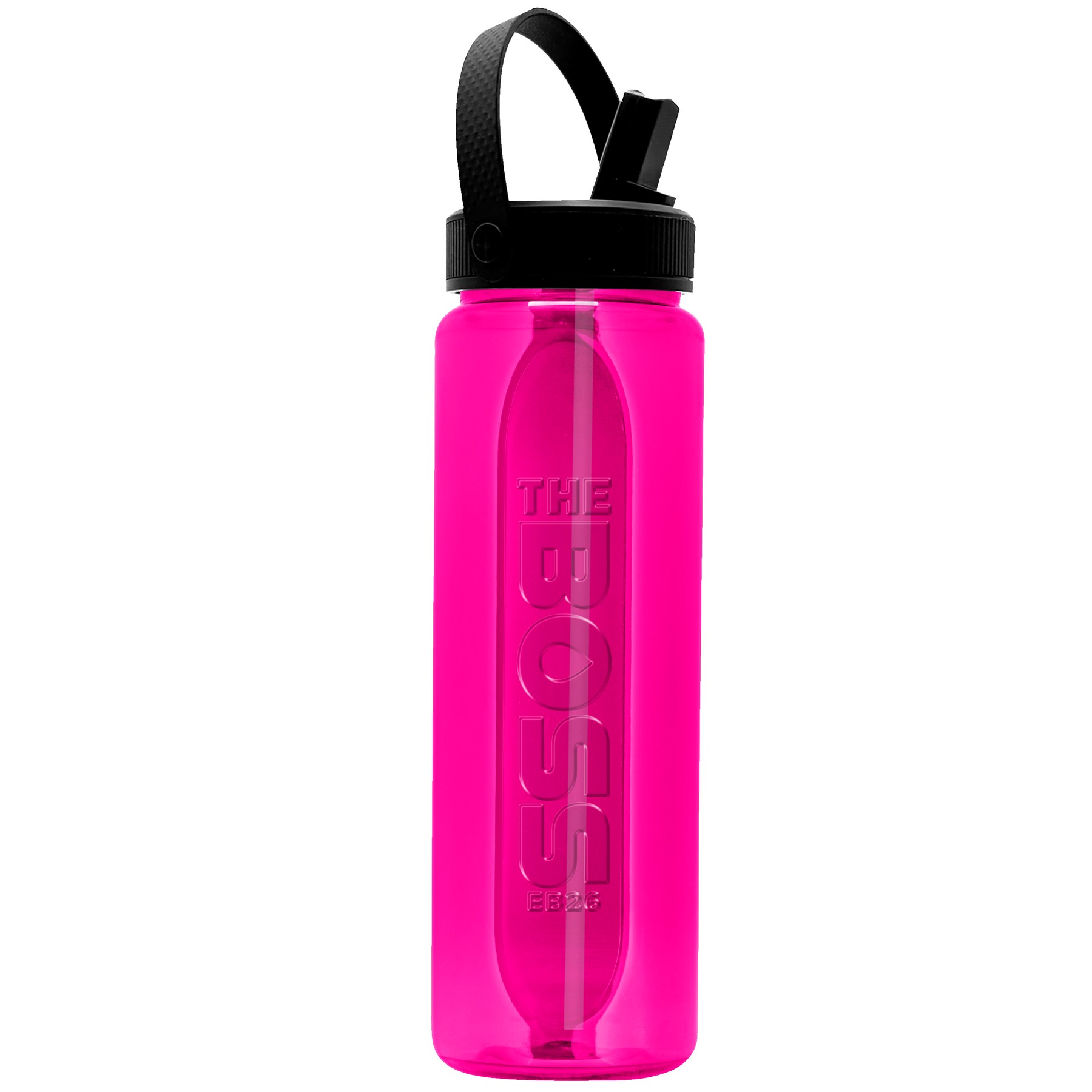 Picture of Garyline® Boss Embossed RPET Bottle with Flip-Straw, Swivel Handle Lid - 26 oz.