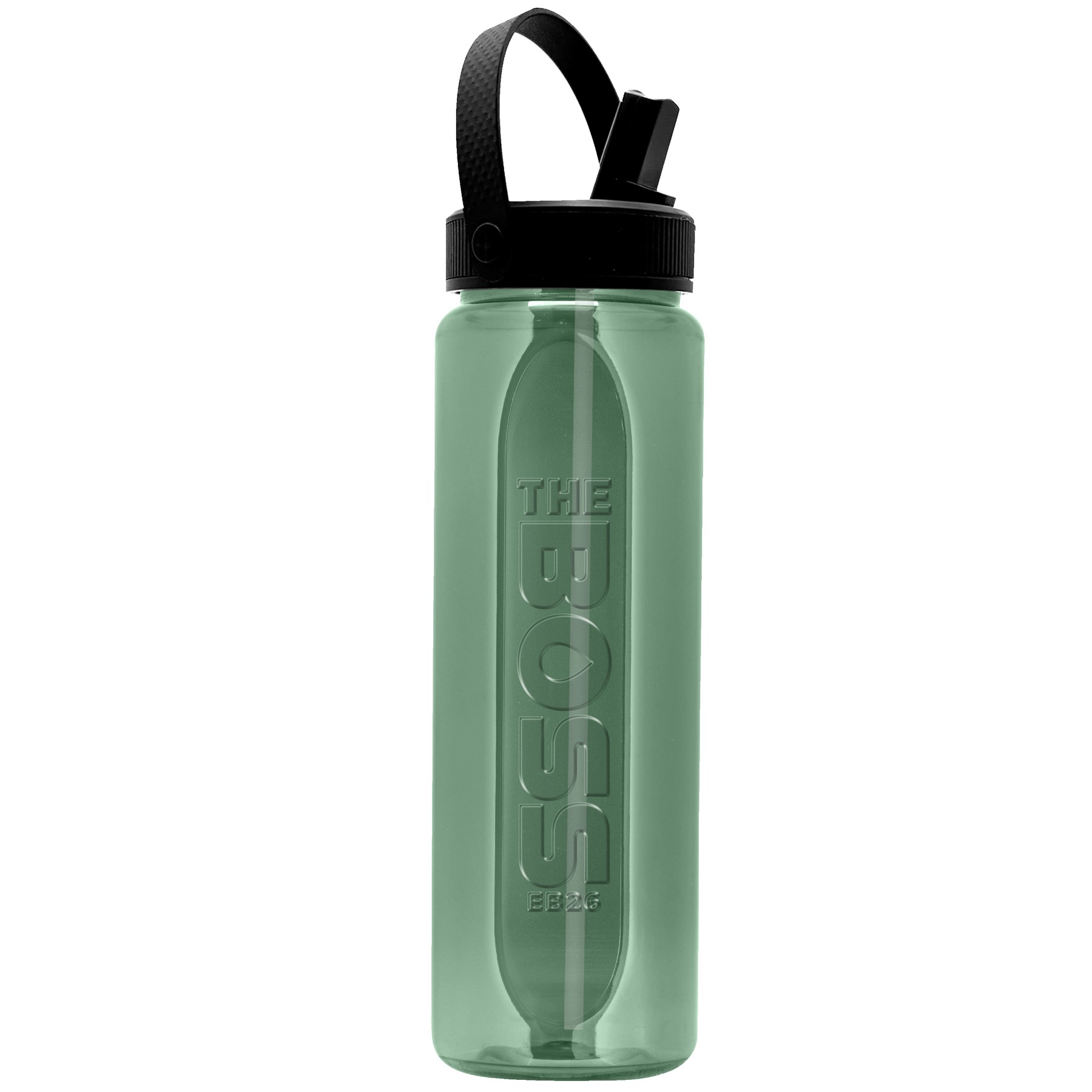Picture of Garyline® Boss Embossed RPET Bottle with Flip-Straw, Swivel Handle Lid - 26 oz.