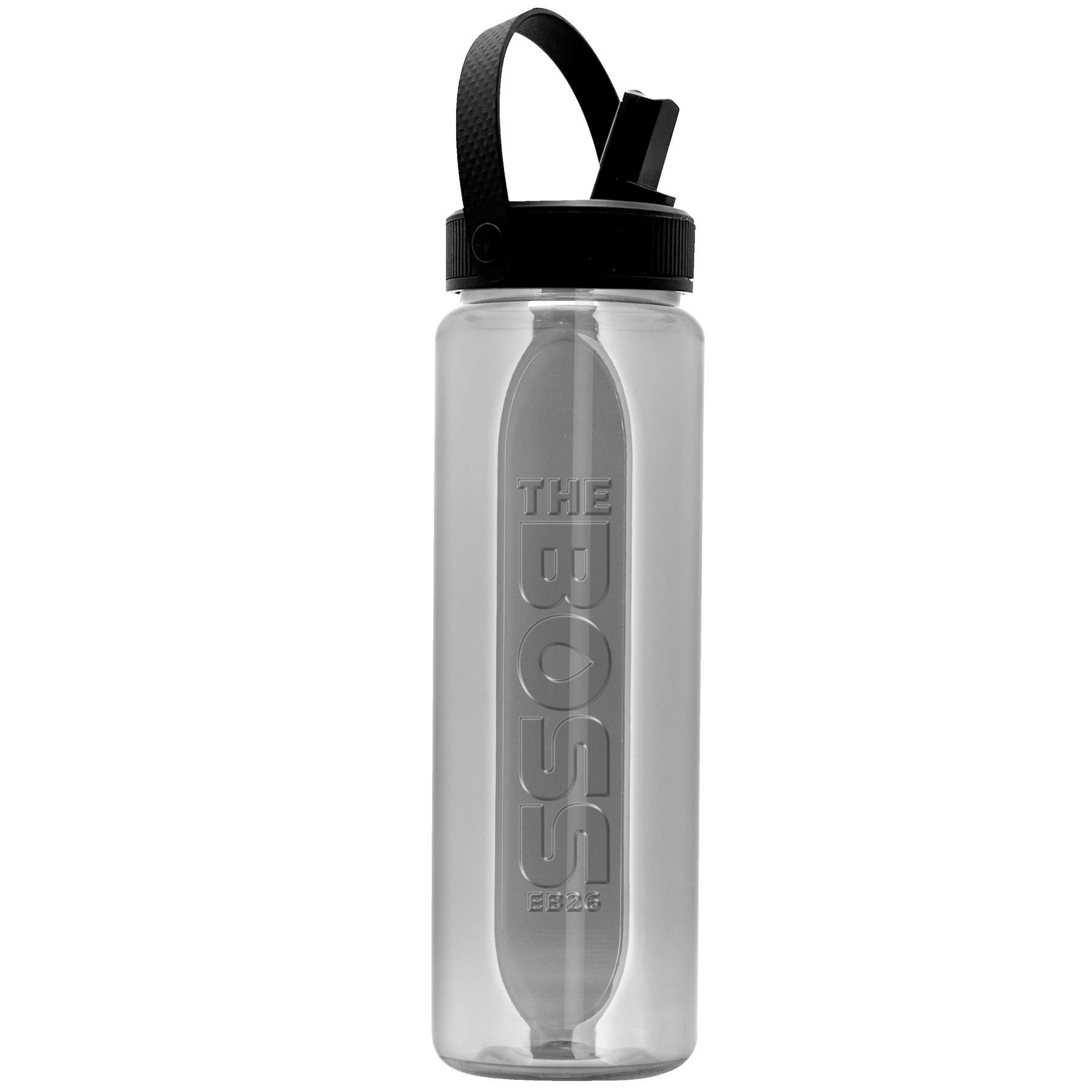 Picture of Garyline® Boss Embossed RPET Bottle with Flip-Straw, Swivel Handle Lid - 26 oz.