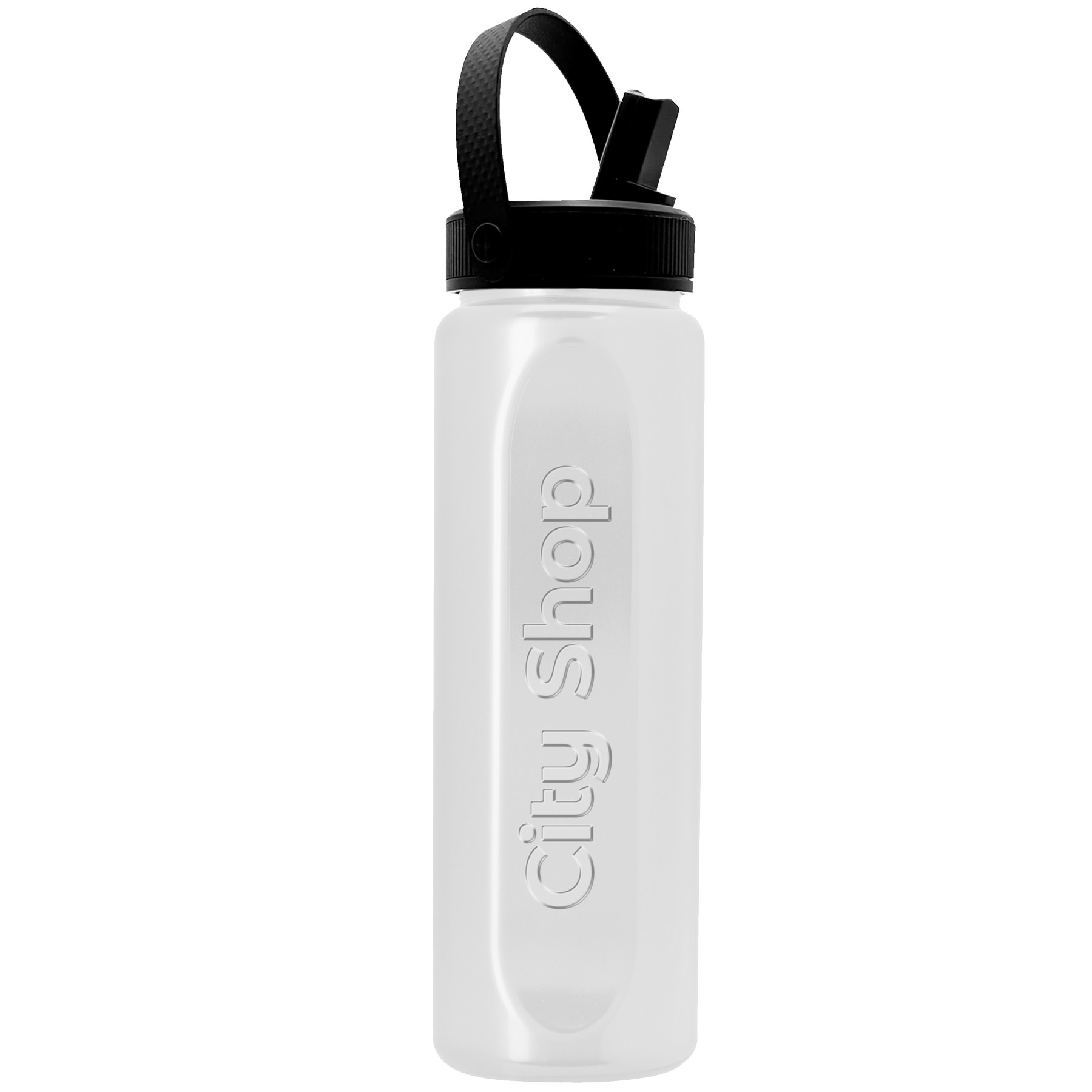 Picture of Garyline® Boss Embossed RPET Bottle with Flip-Straw, Swivel Handle Lid - 26 oz.