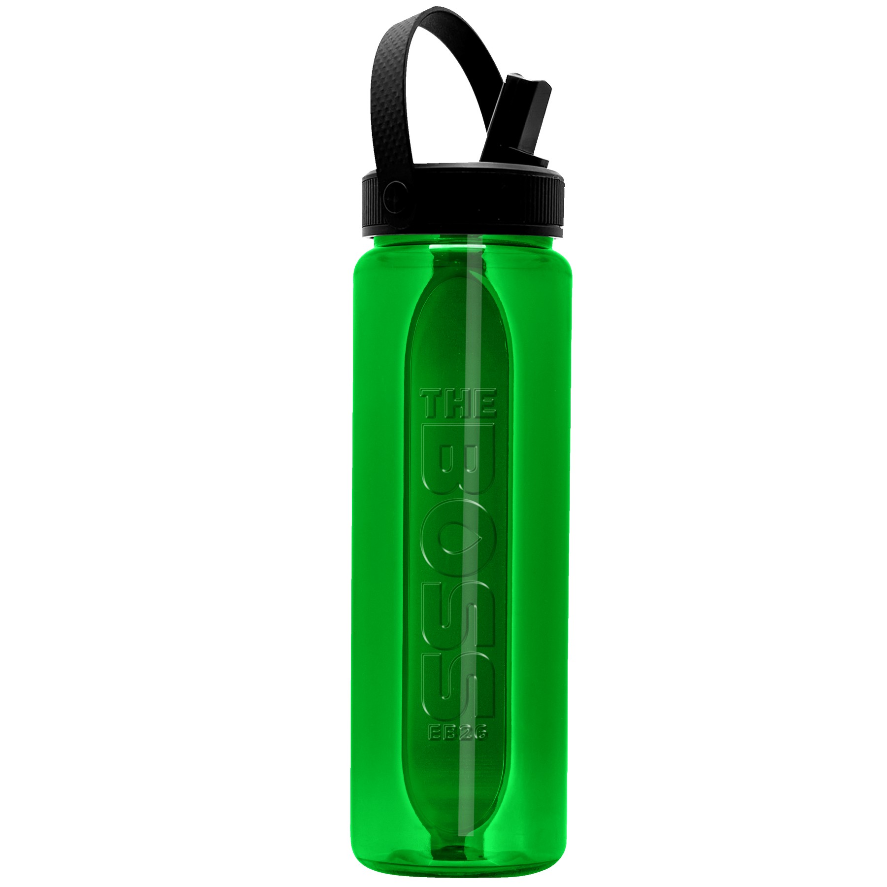 Picture of Garyline® Boss Embossed RPET Bottle with Flip-Straw, Swivel Handle Lid - 26 oz.