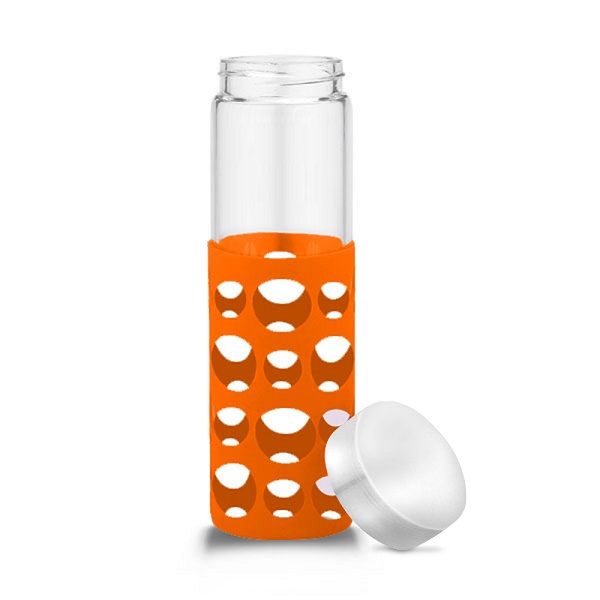 Picture of 20 oz Silicone Round Cutouts Glass Bottle