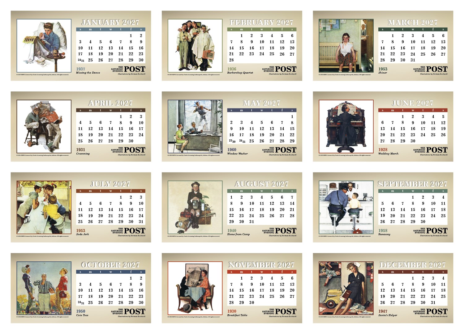 Picture of Triumph® Calendars The Saturday Evening Post Illustrations by Norman Rockwell Desk Calendar