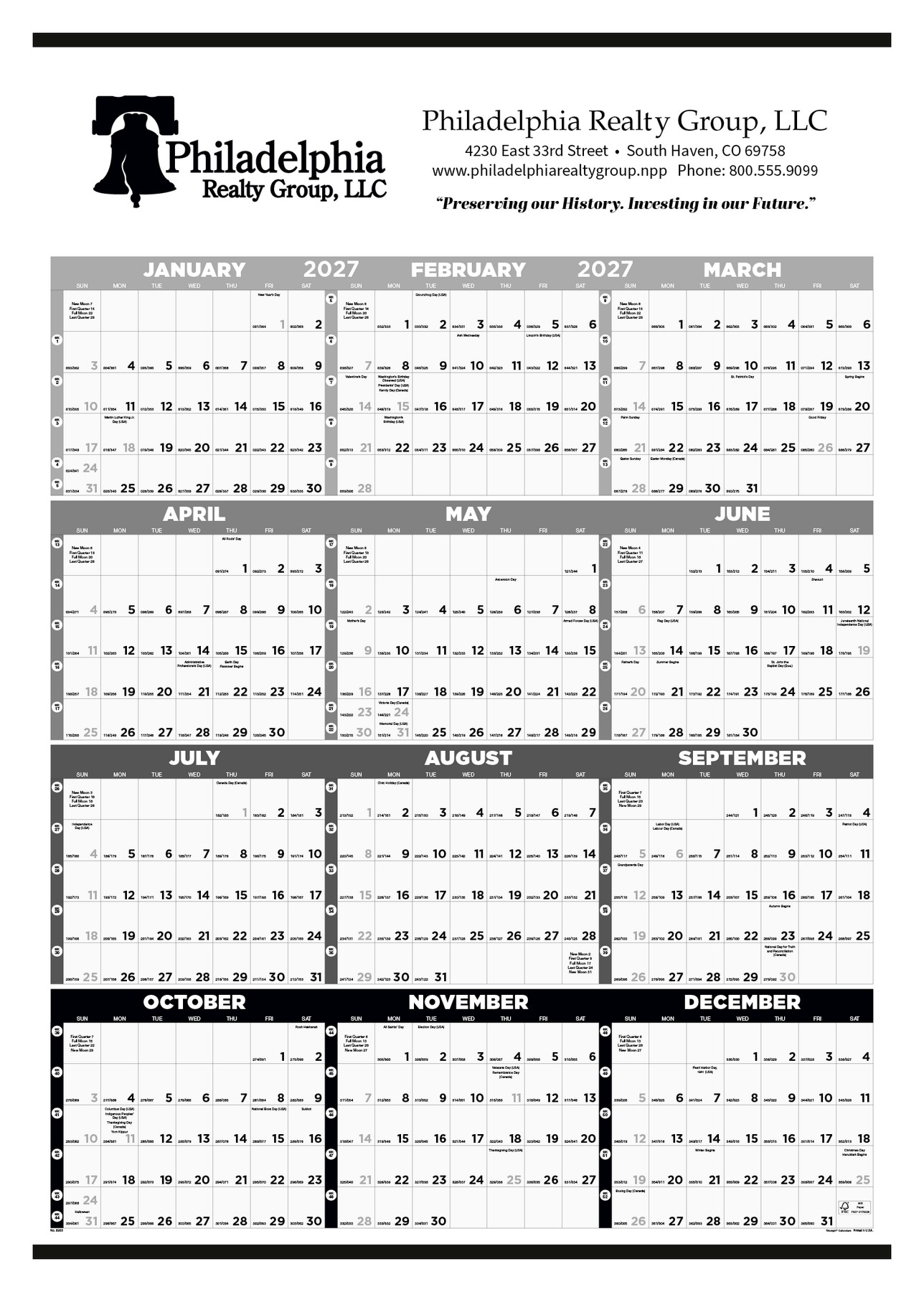 Picture of Triumph® Calendars Black & White Time Management Span-A-Year Non-Laminated Calendar