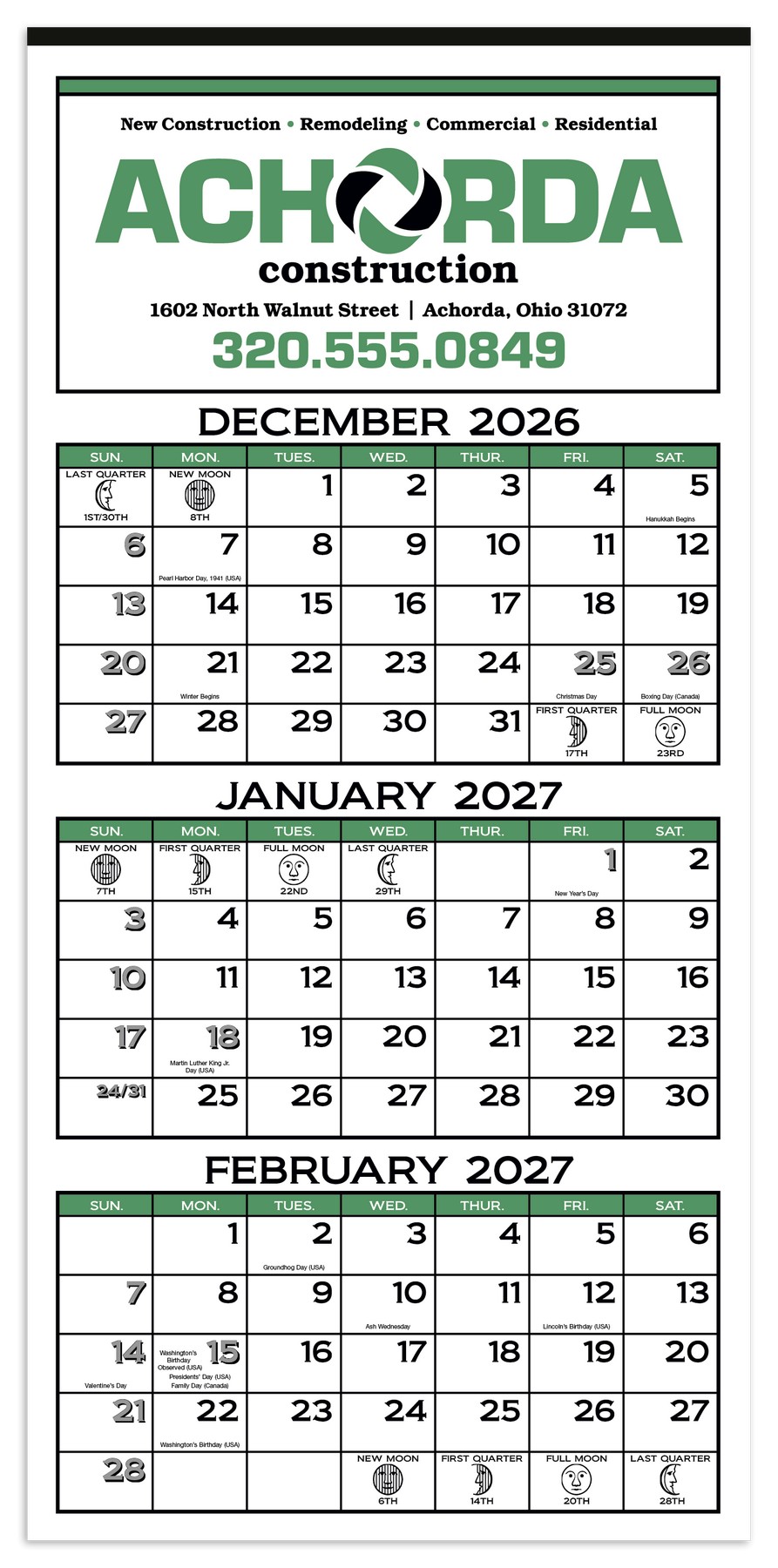 Picture of Skinner & Kennedy® 3-Month Display 12-Sheet Calendar