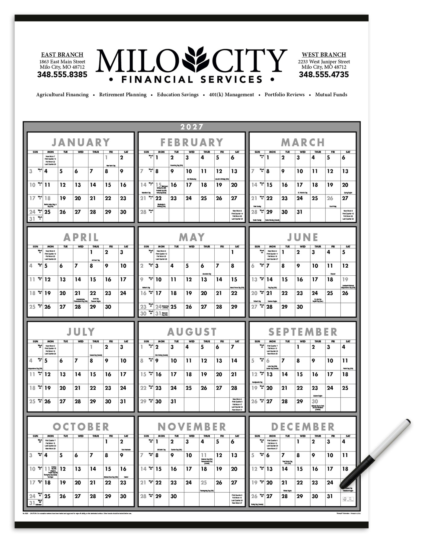 Picture of Triumph® Calendars Black & White Span-A-Year Laminated w/Marker Calendar