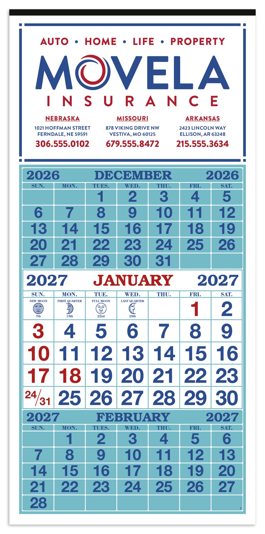 Picture of Skinner & Kennedy® 3-Month Display 12-Sheet Calendar