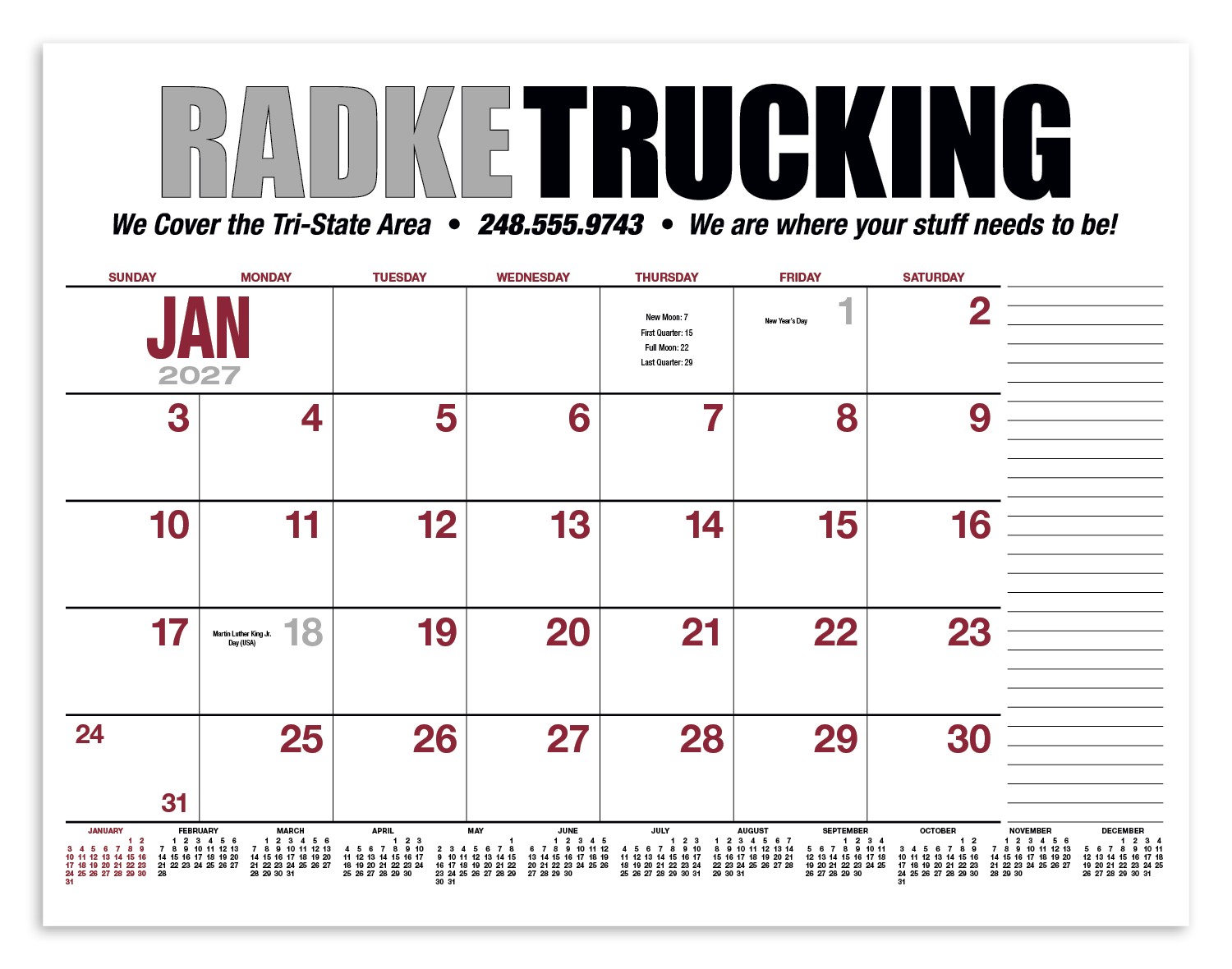 Picture of HotLine® Products 13-Month Desk Pad Calendar