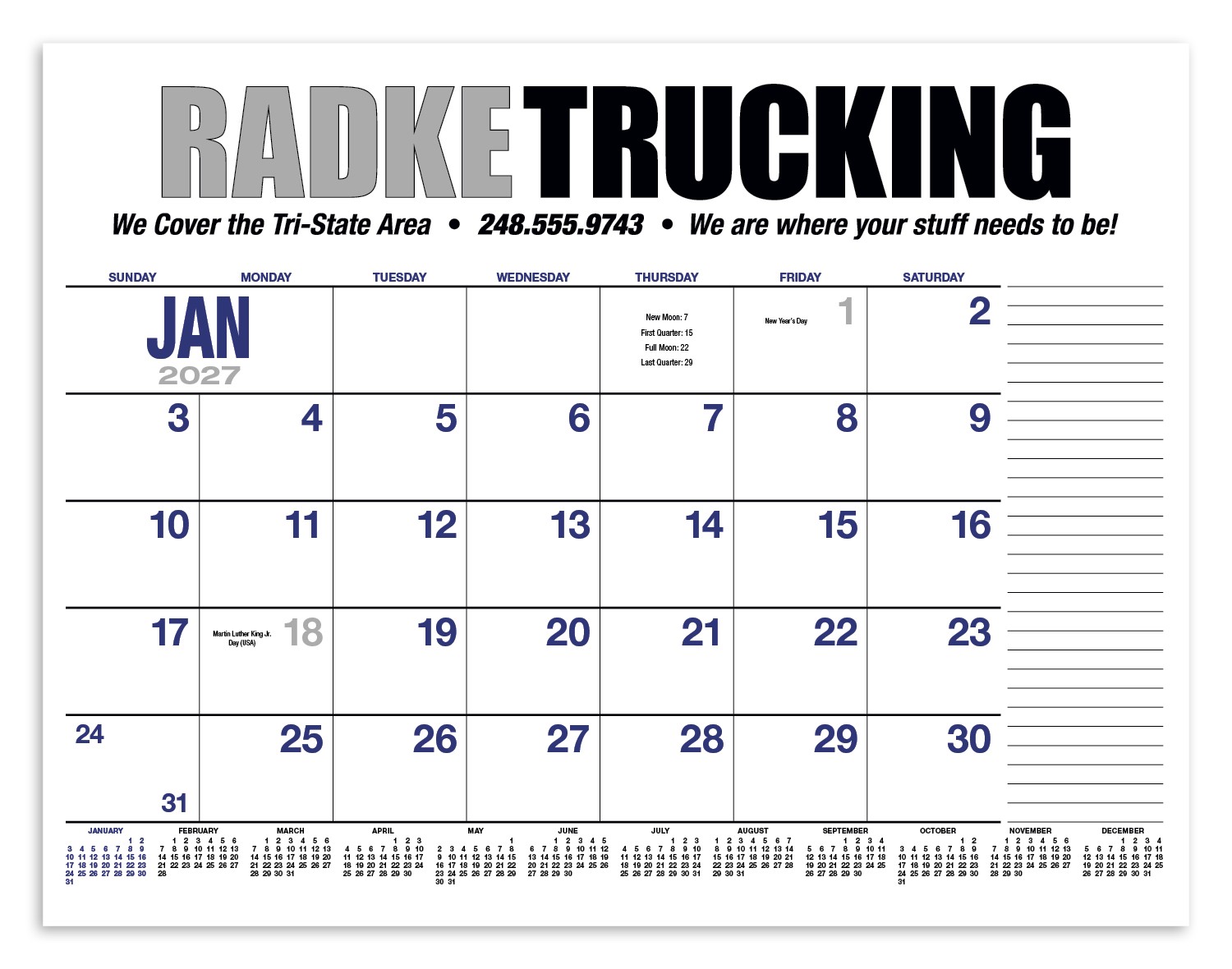 Picture of HotLine® Products 13-Month Desk Pad Calendar