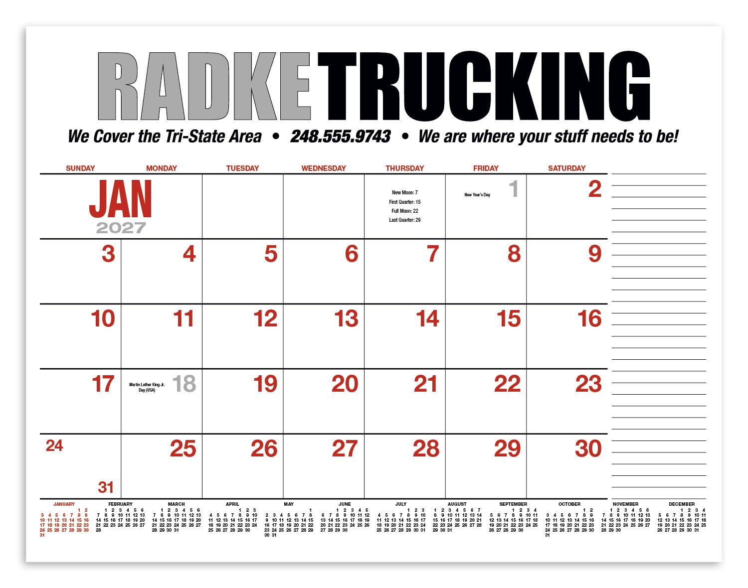 Picture of HotLine® Products 13-Month Desk Pad Calendar
