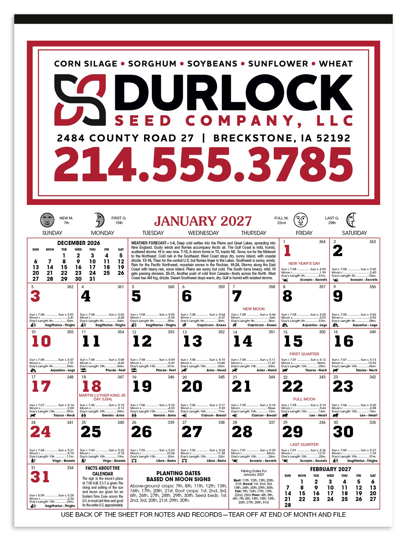 Picture of Skinner & Kennedy® 12-Sheet Almanac Calendar
