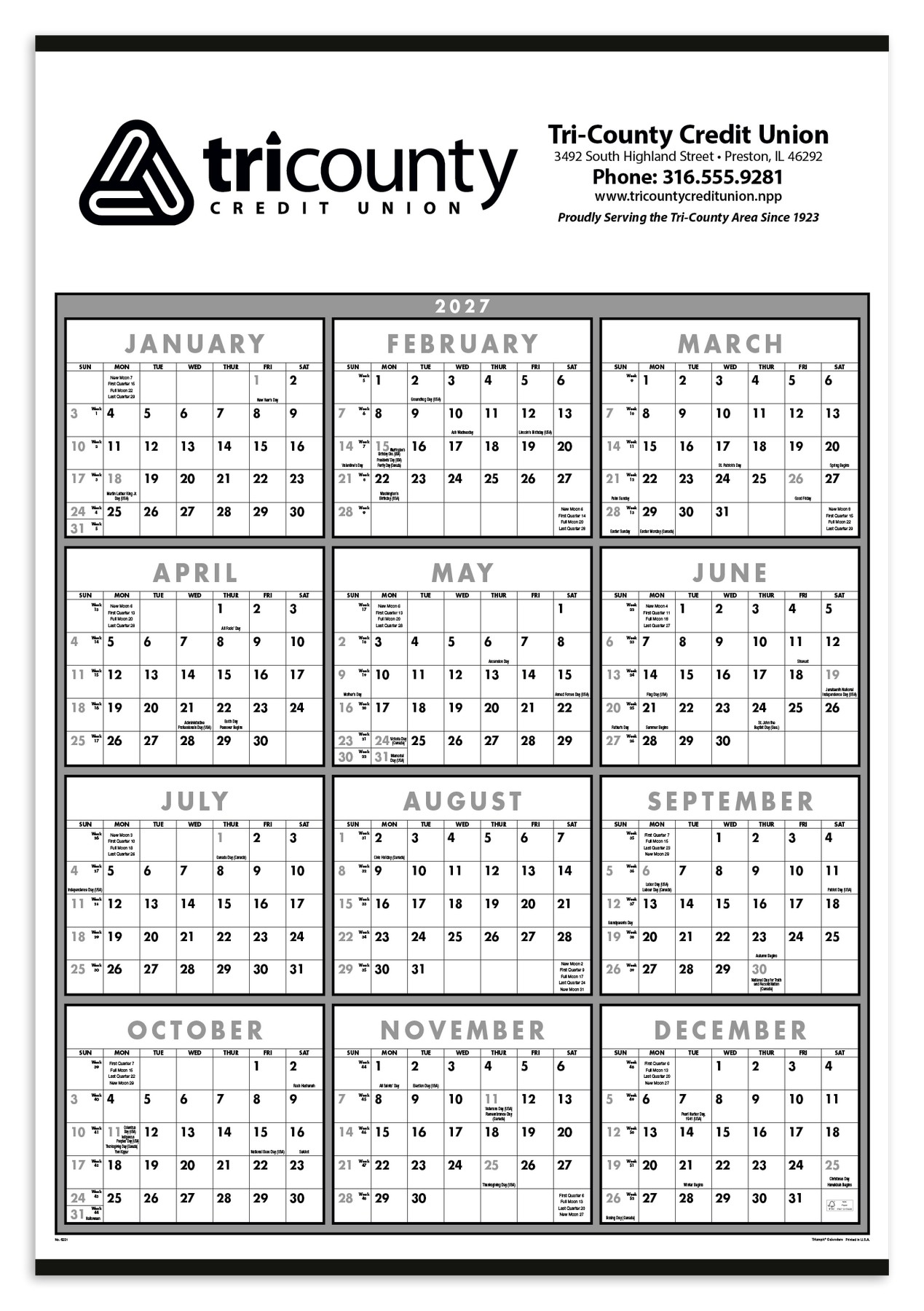 Picture of Triumph® Calendars Black & White Span-A-Year Non-Laminated Calendar