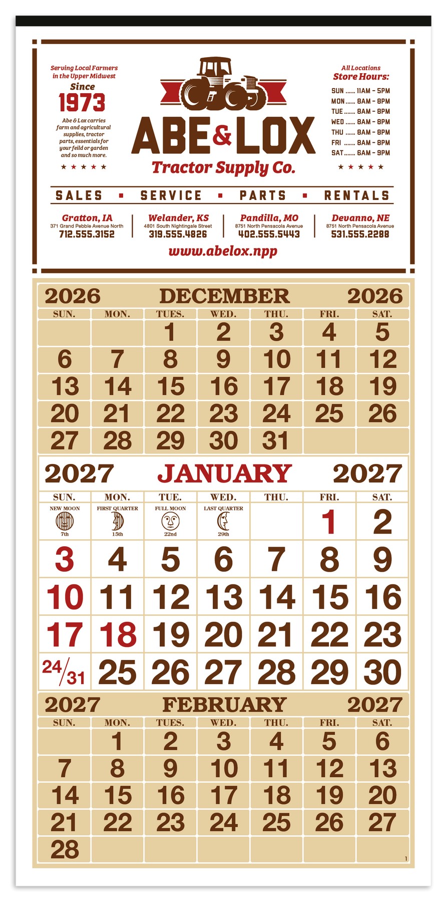 Picture of Skinner & Kennedy® 3-Month Display 12-Sheet Calendar