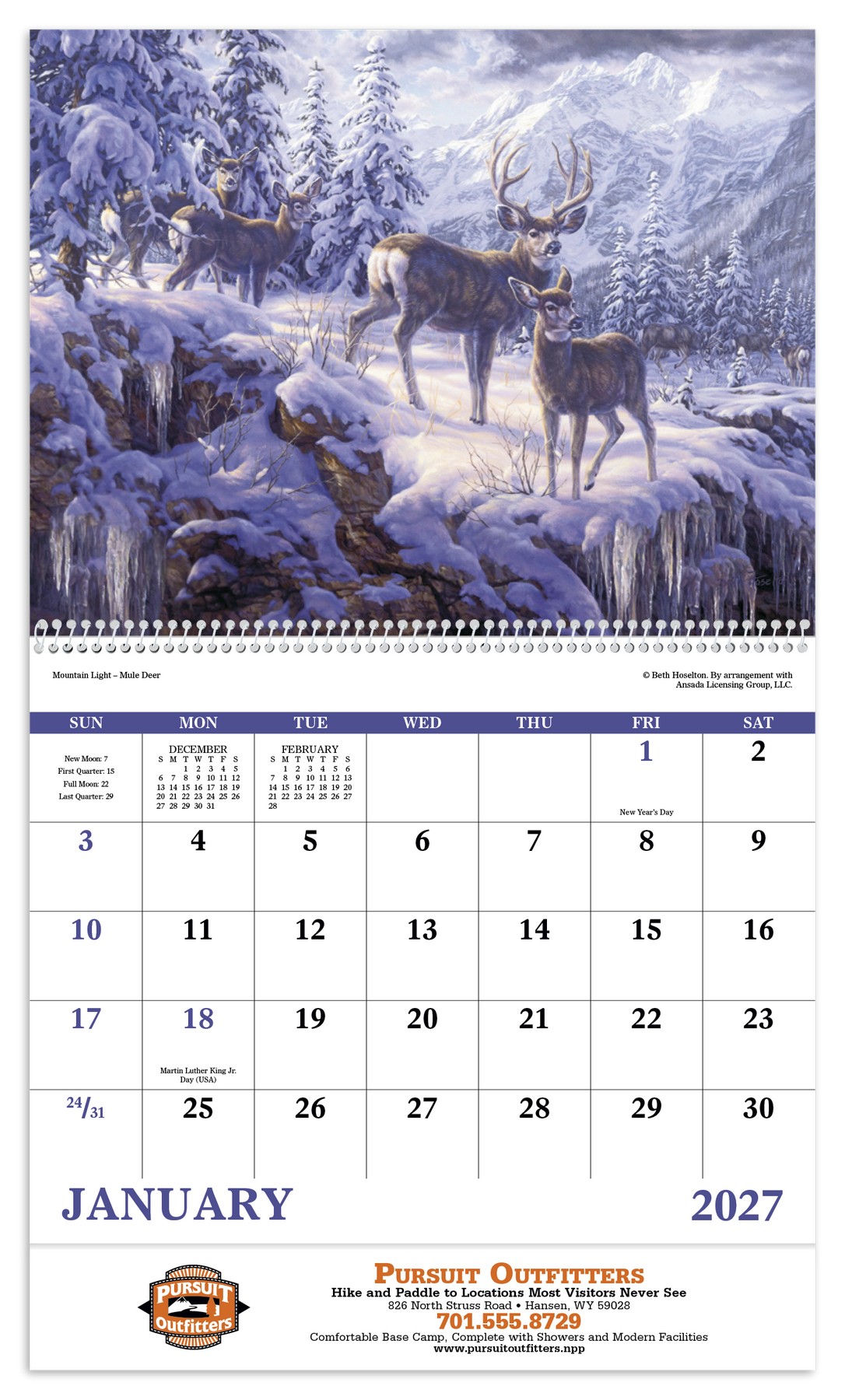 Picture of Good Value™ Wildlife Canvas - Spiral Calendar