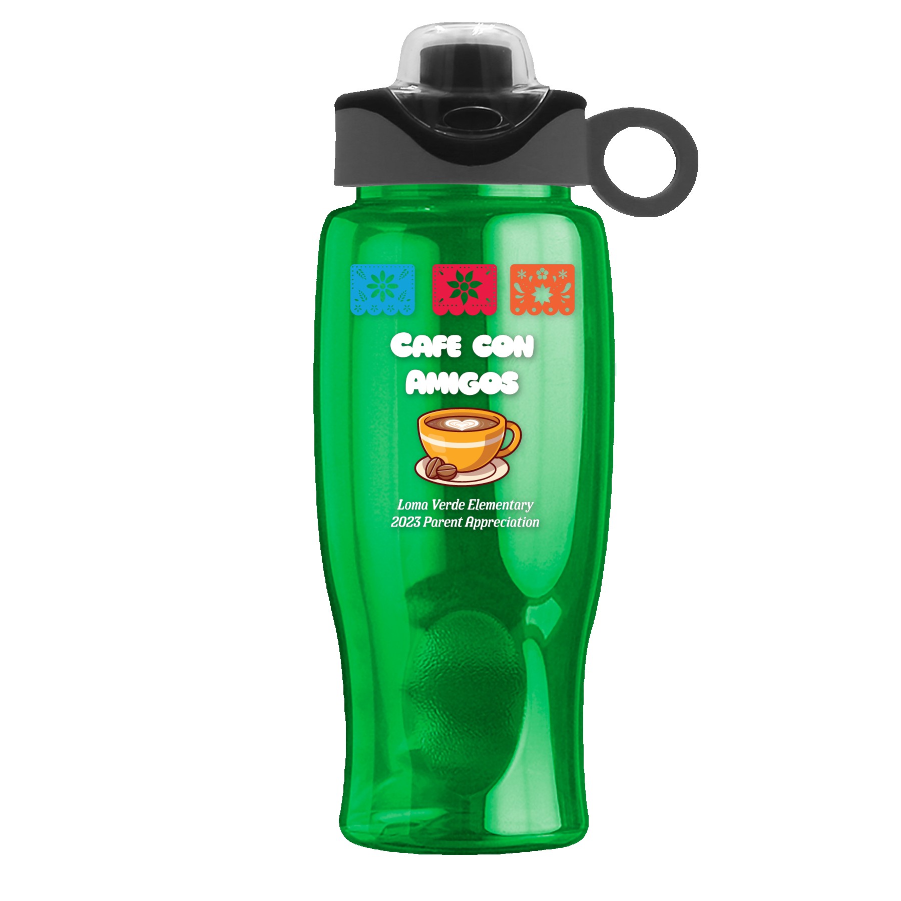 Picture of Garyline® Poly+ Bottle with Two-Tone Drink-Thru Lid with Silicone Loop - 27 oz.