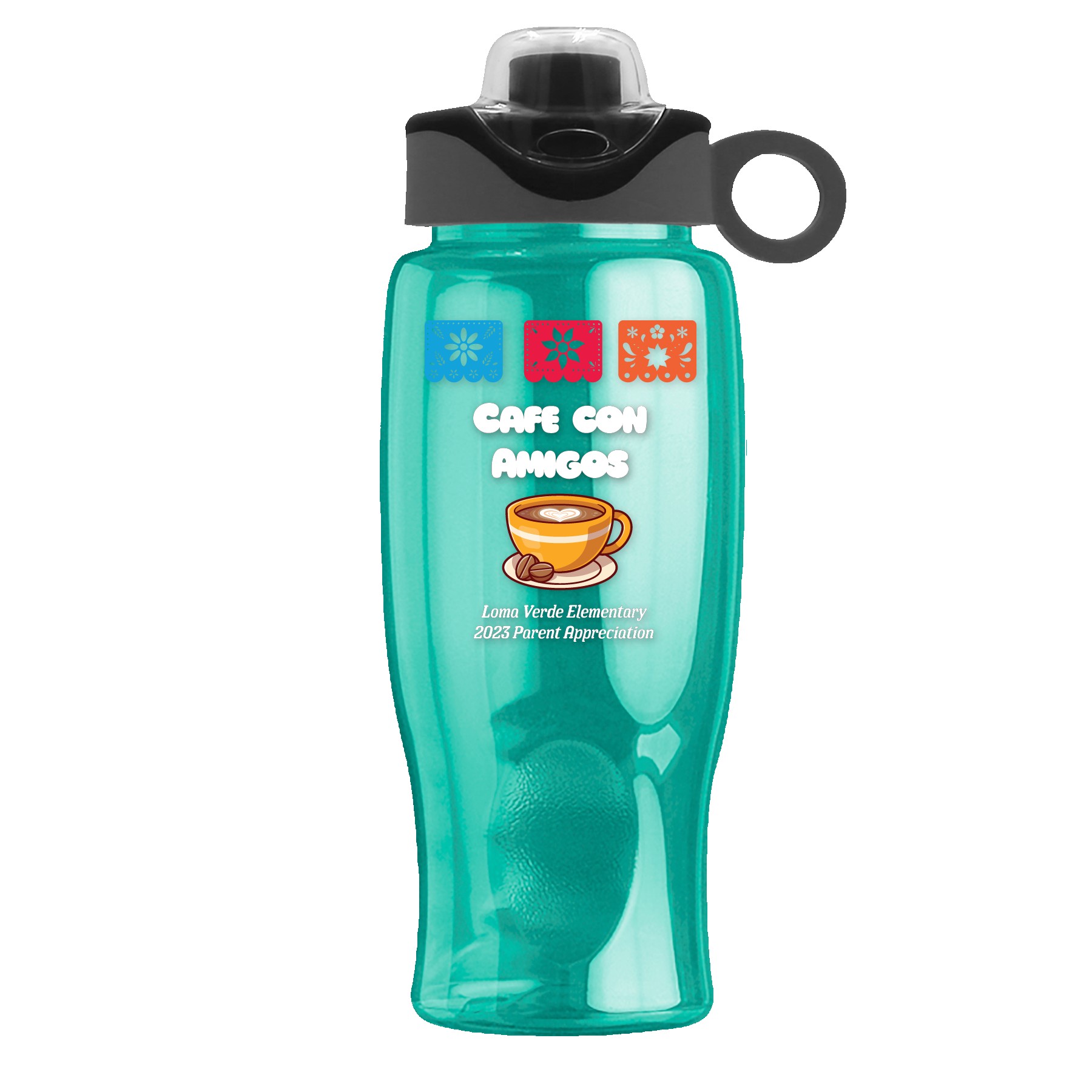 Picture of Garyline® Poly+ Bottle with Two-Tone Drink-Thru Lid with Silicone Loop - 27 oz.