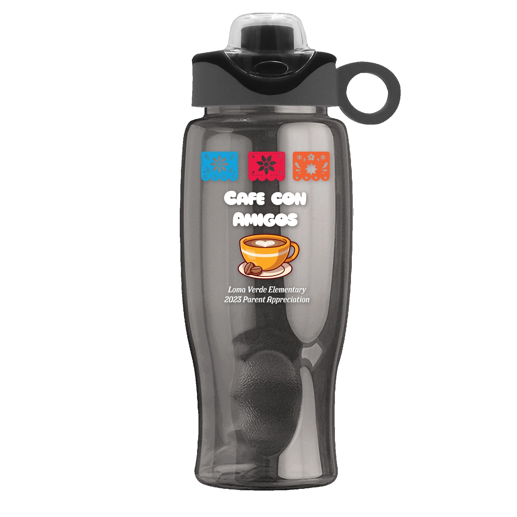 Picture of Garyline® Poly+ Bottle with Two-Tone Drink-Thru Lid with Silicone Loop - 27 oz.