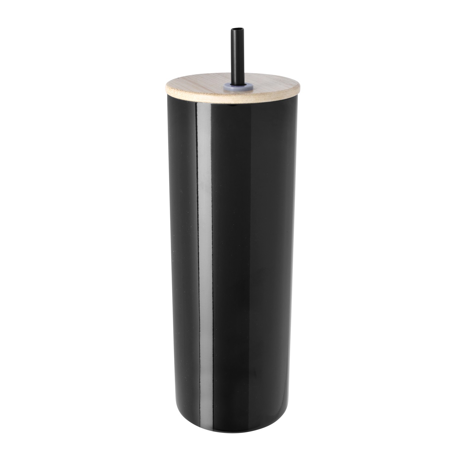 Picture of Good Value™ Double-Wall Stainless Steel Tumbler with Bamboo Lid and Straw - 20 oz.
