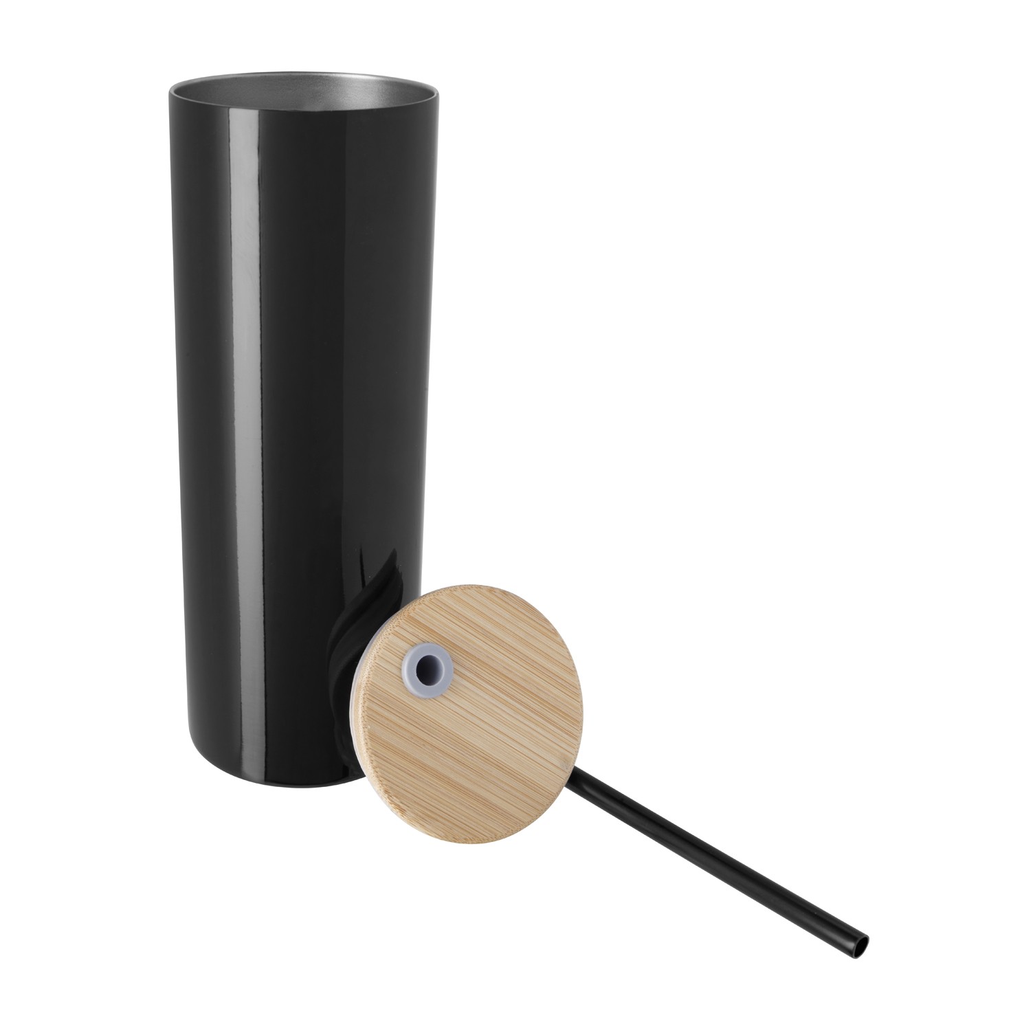 Picture of Good Value™ Double-Wall Stainless Steel Tumbler with Bamboo Lid and Straw - 20 oz.