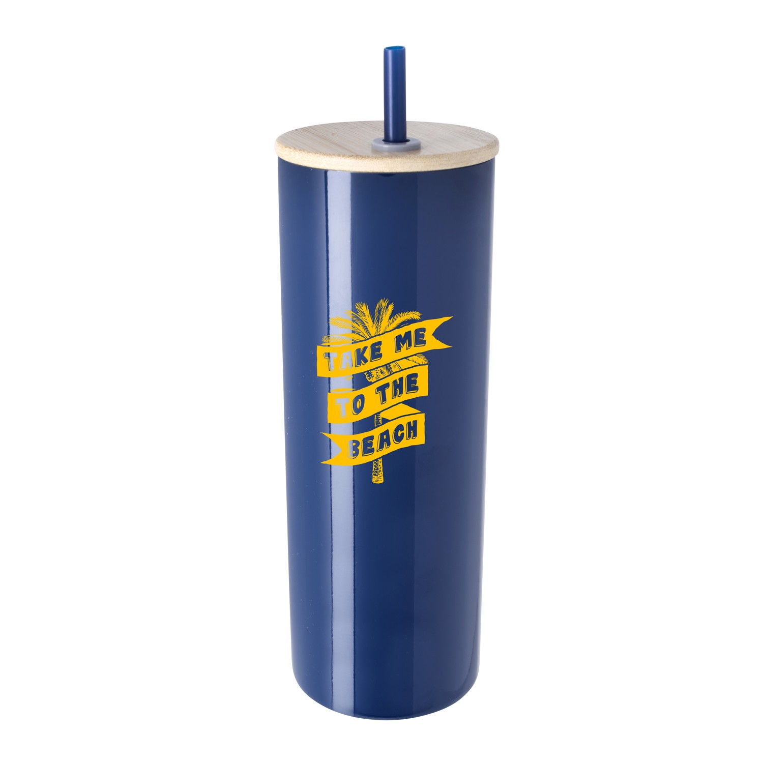 Picture of Good Value™ Double-Wall Stainless Steel Tumbler with Bamboo Lid and Straw - 20 oz.