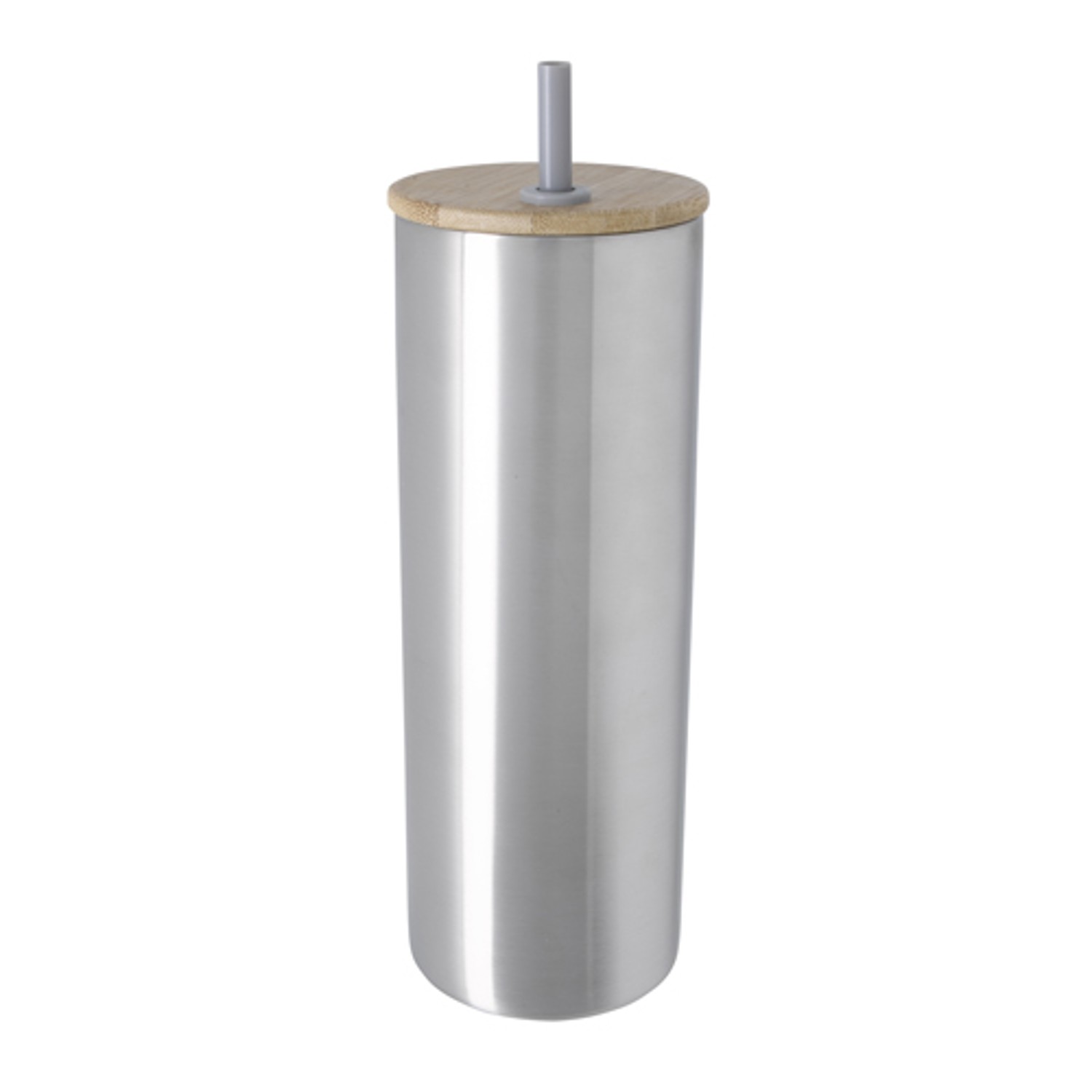 Picture of Good Value™ Double-Wall Stainless Steel Tumbler with Bamboo Lid and Straw - 20 oz.