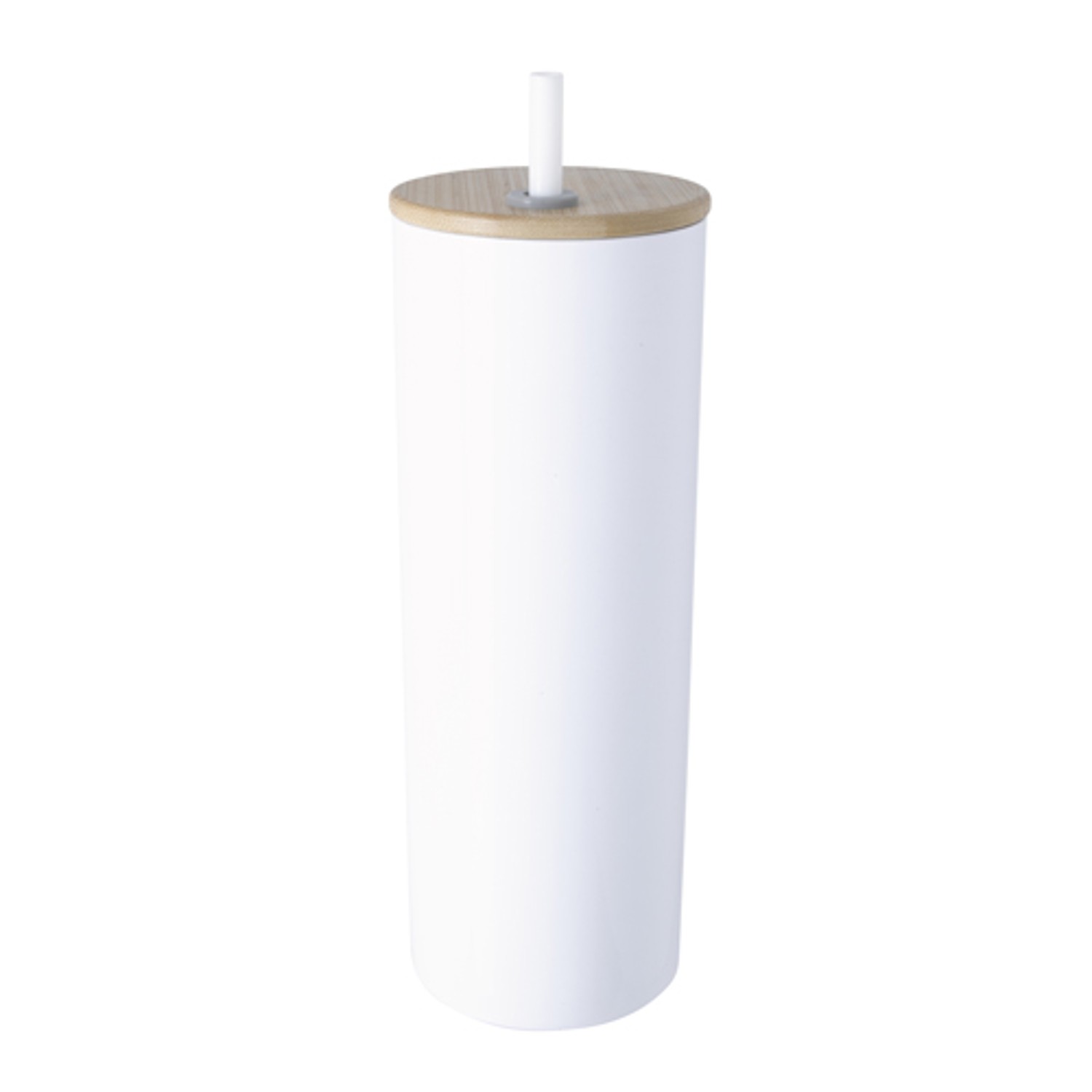 Picture of Good Value™ Double-Wall Stainless Steel Tumbler with Bamboo Lid and Straw - 20 oz.