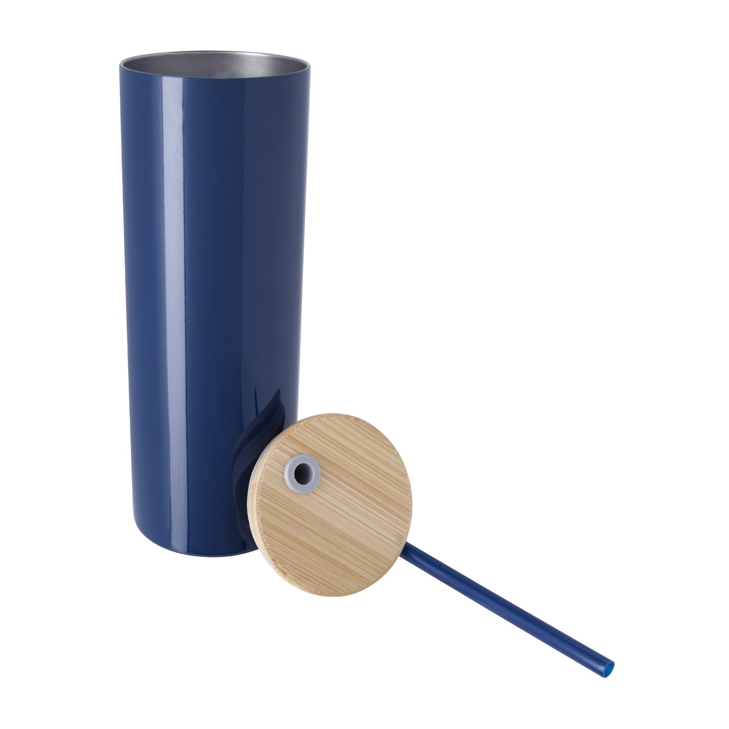 Picture of Good Value™ Double-Wall Stainless Steel Tumbler with Bamboo Lid and Straw - 20 oz.