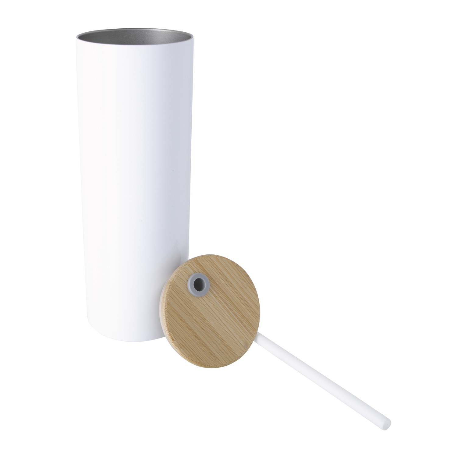 Picture of Good Value™ Double-Wall Stainless Steel Tumbler with Bamboo Lid and Straw - 20 oz.