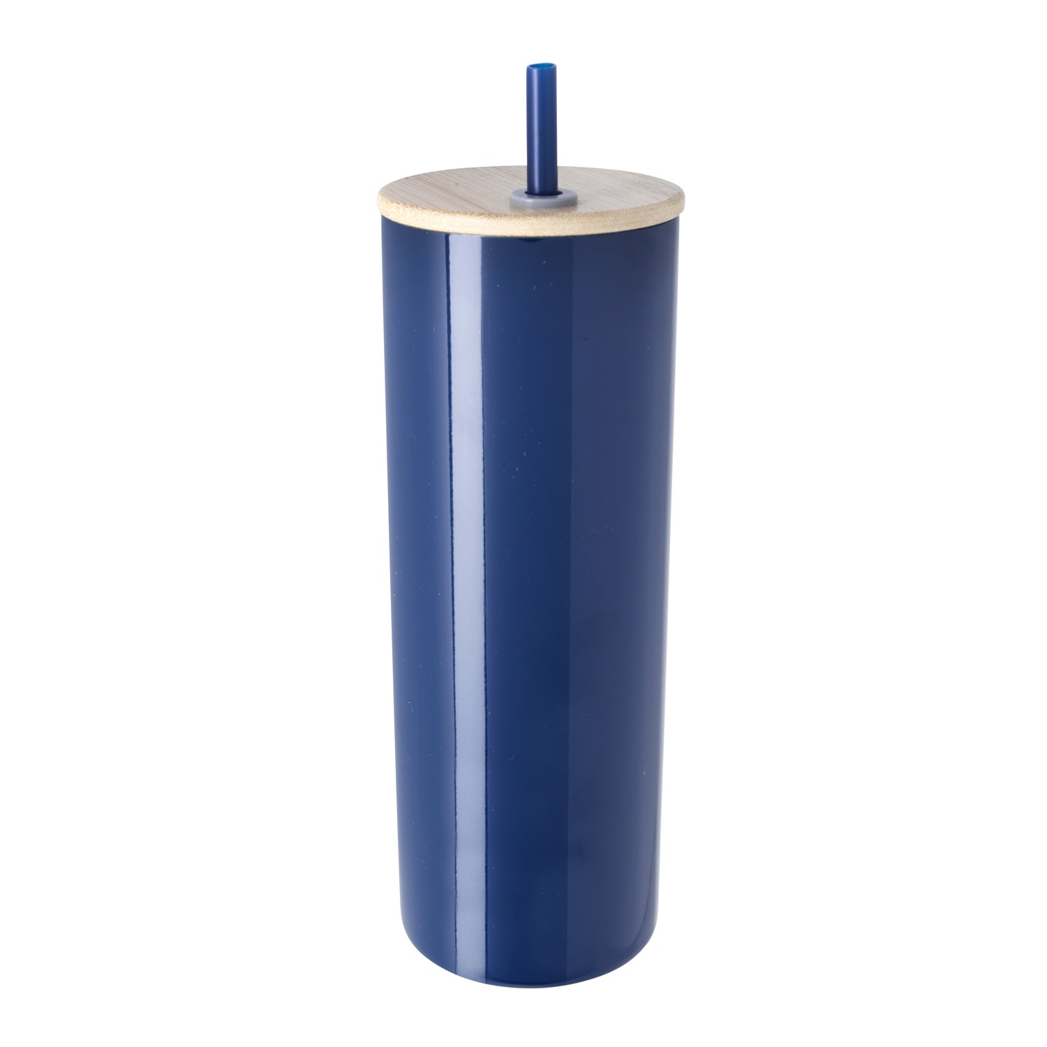 Picture of Good Value™ Double-Wall Stainless Steel Tumbler with Bamboo Lid and Straw - 20 oz.