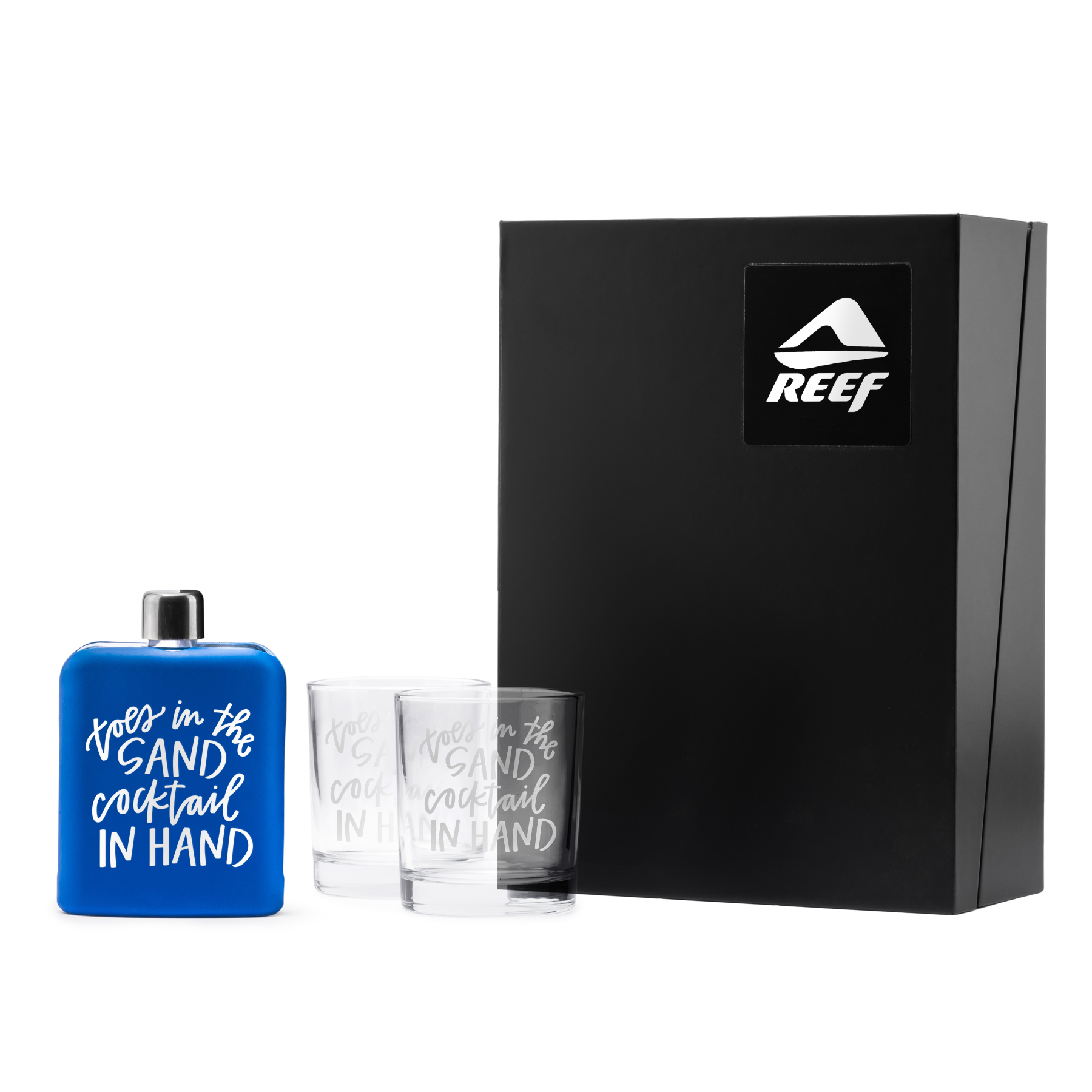 Picture of 6 oz Flask & 10 oz Island Rocks Glasses - Gift Set