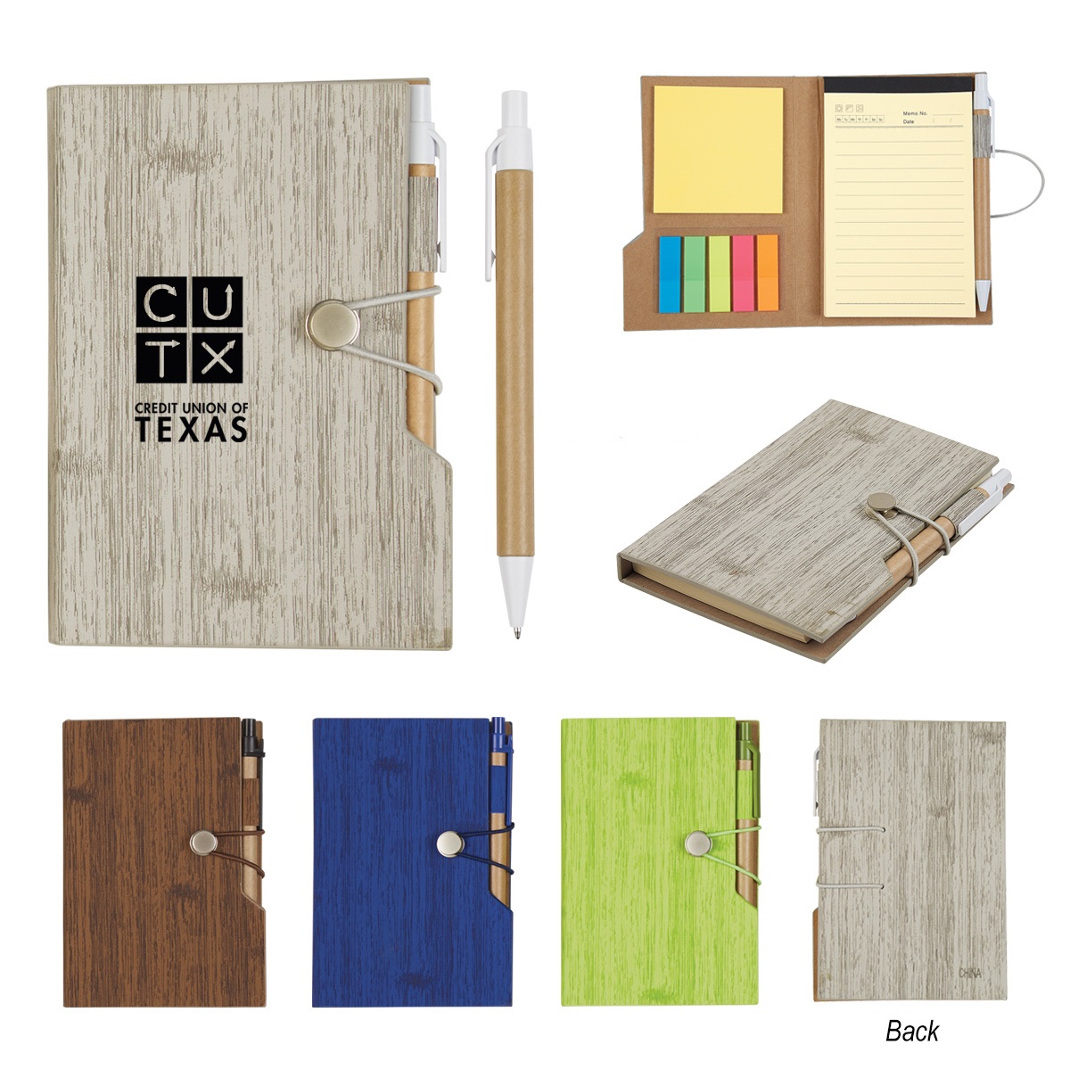 Picture of Woodgrain Look Notebook With Sticky Notes And Flags