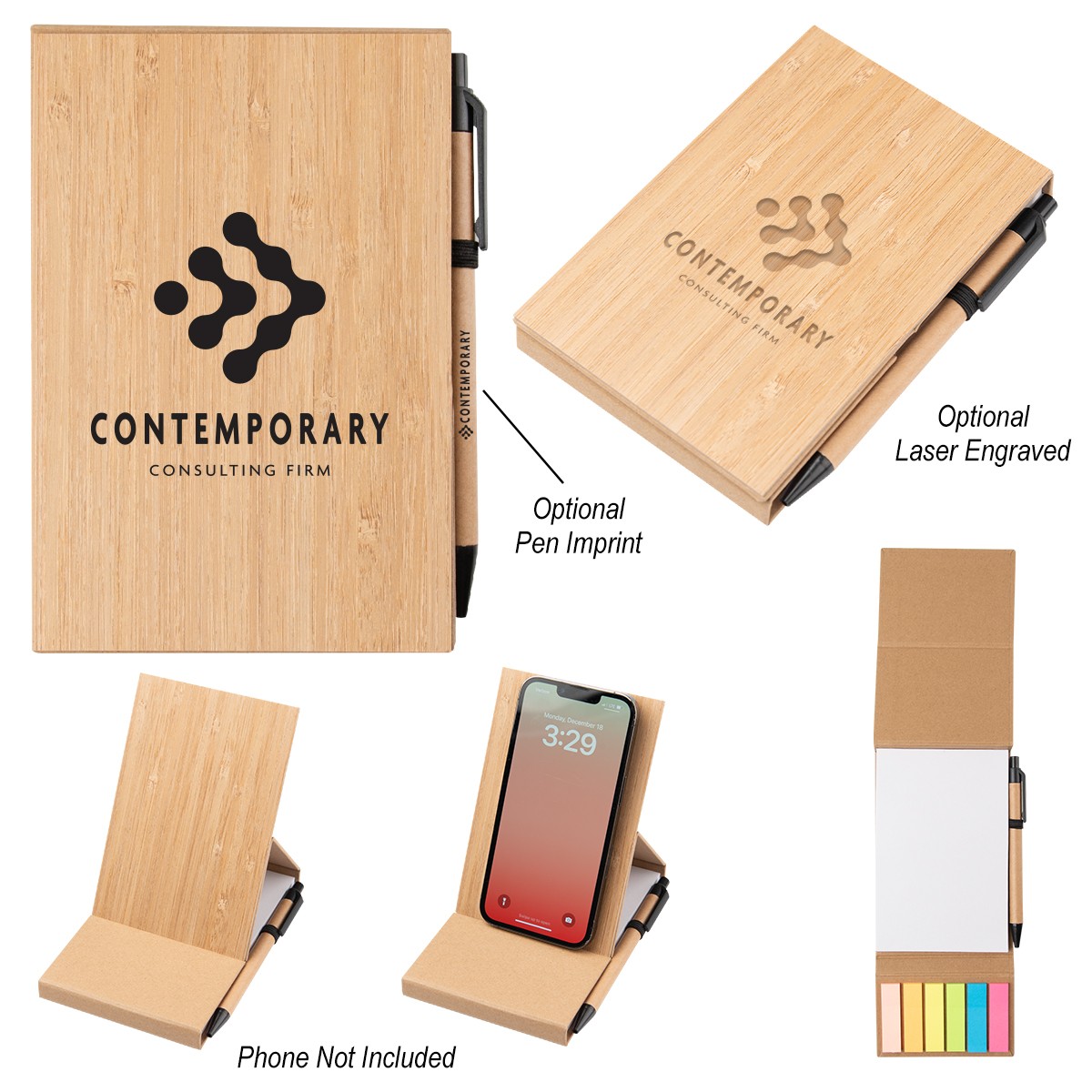 Picture of Bamboo Desk Jotter With Phone Stand