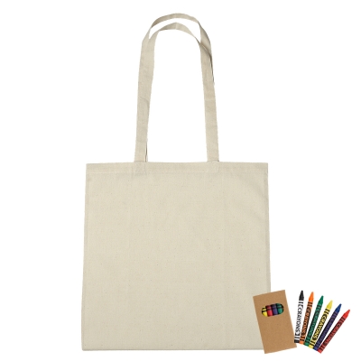 Picture of 100% Cotton Coloring Tote Bag With Crayons