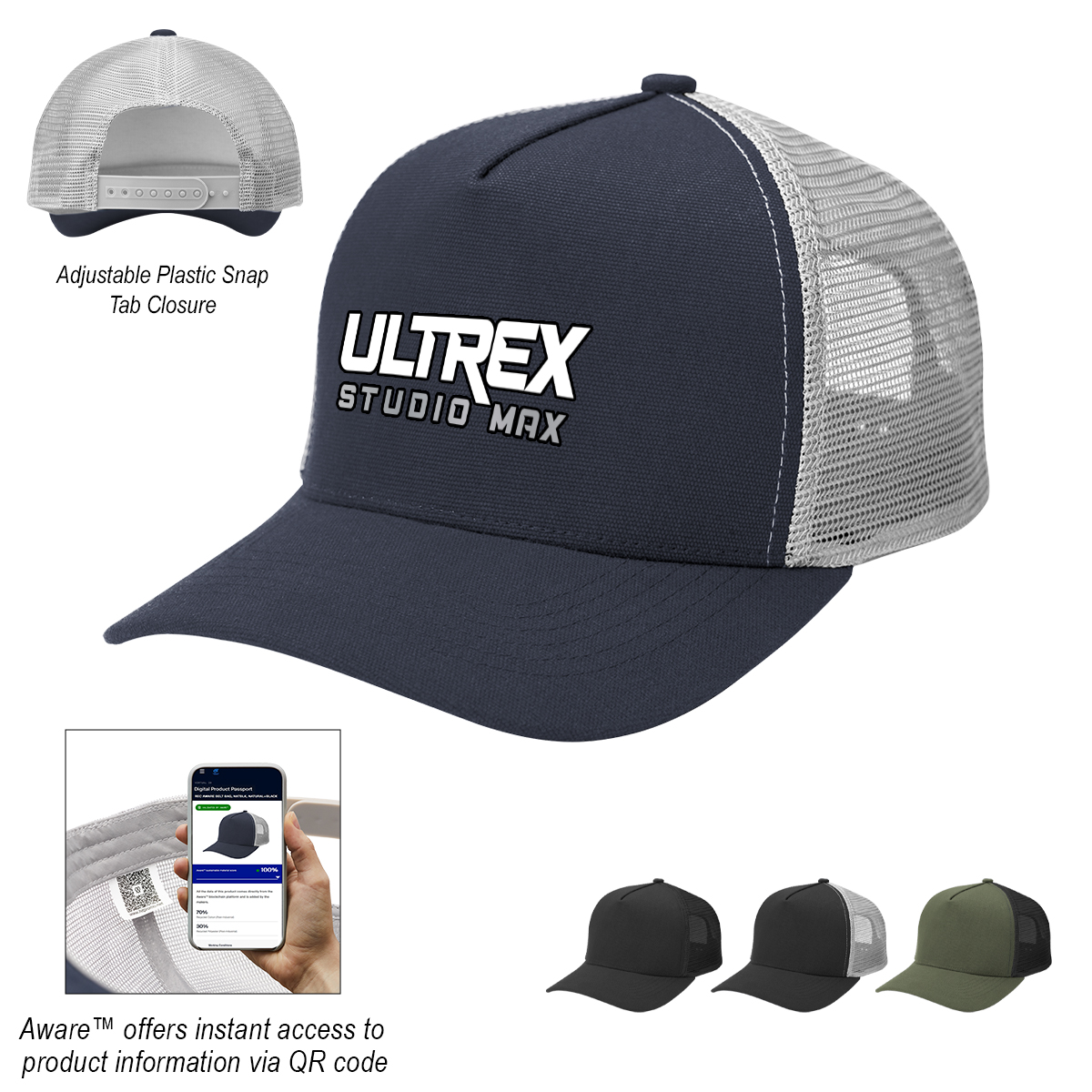 Picture of Aware™ Recycled Cotton Cap Mesh Back Cap