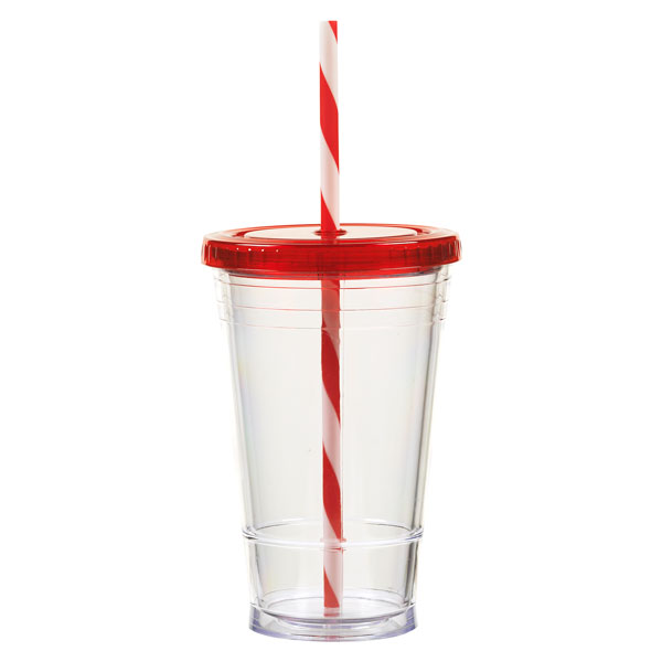 Picture of 16 oz Slurpy with Colored Lid & Striped Straw Tumbler