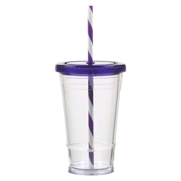 Picture of 16 oz Slurpy with Colored Lid & Striped Straw Tumbler