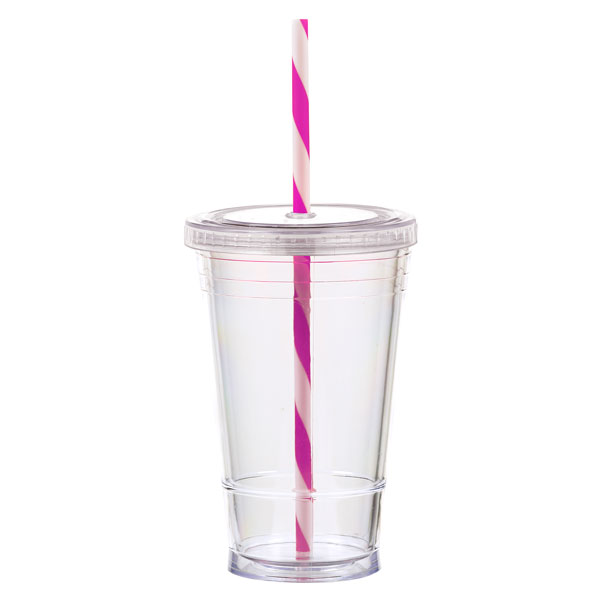Picture of 16 oz Slurpy with Colored Lid & Striped Straw Tumbler