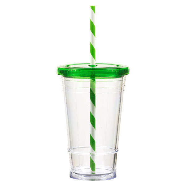 Picture of 16 oz Slurpy with Colored Lid & Striped Straw Tumbler