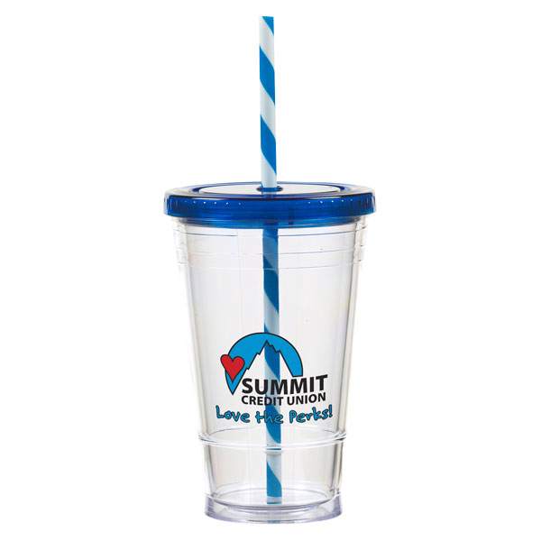 Picture of 16 oz Slurpy with Colored Lid & Striped Straw Tumbler