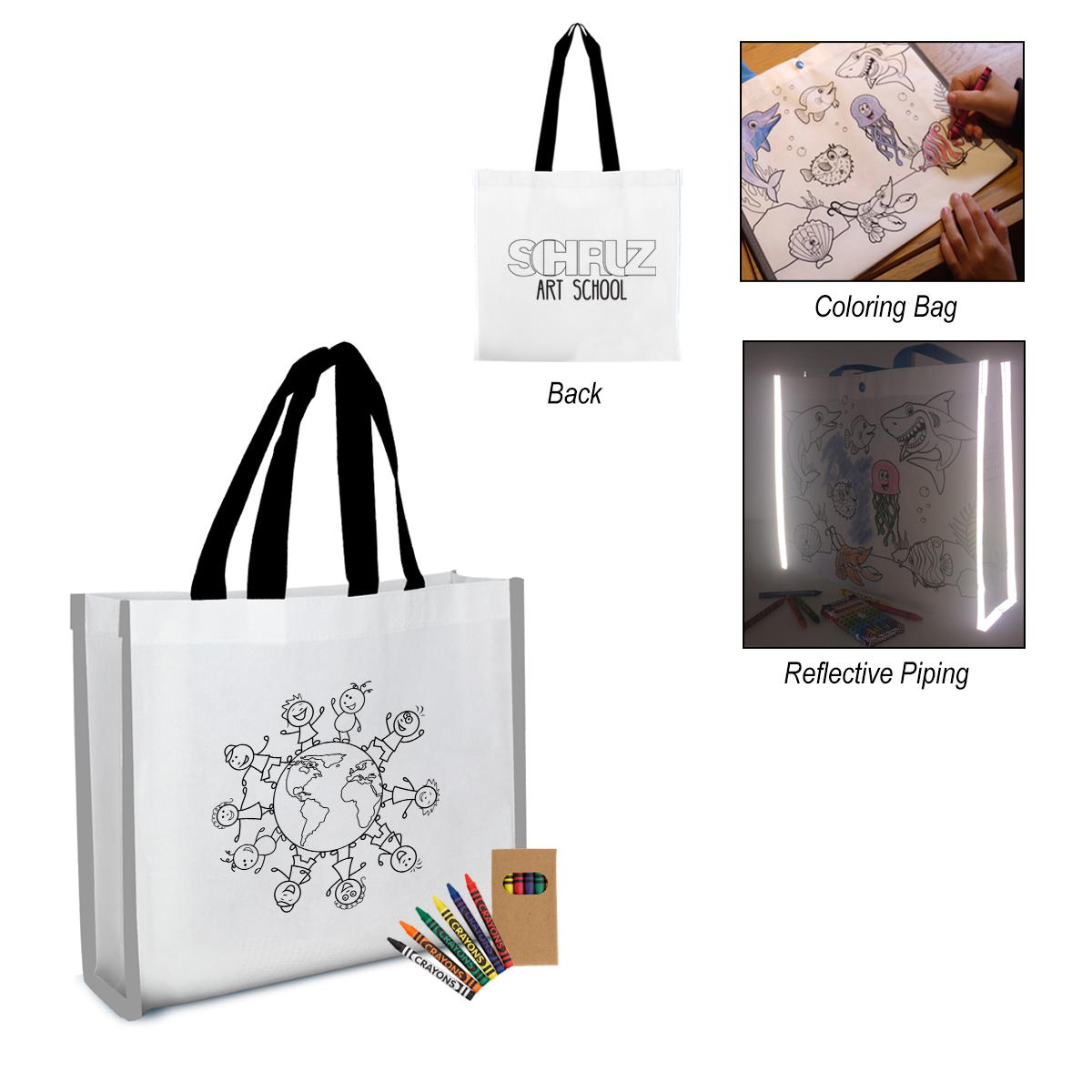 Picture of Reflective Non-woven Coloring Tote Bag With Crayons