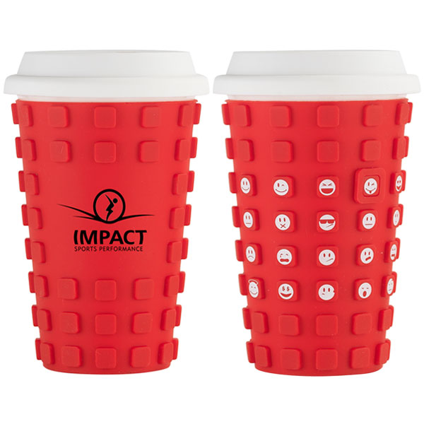 Picture of Sili Square 14 Oz. Ceramic Cup with Silicone Sleeve and Emotion Faces