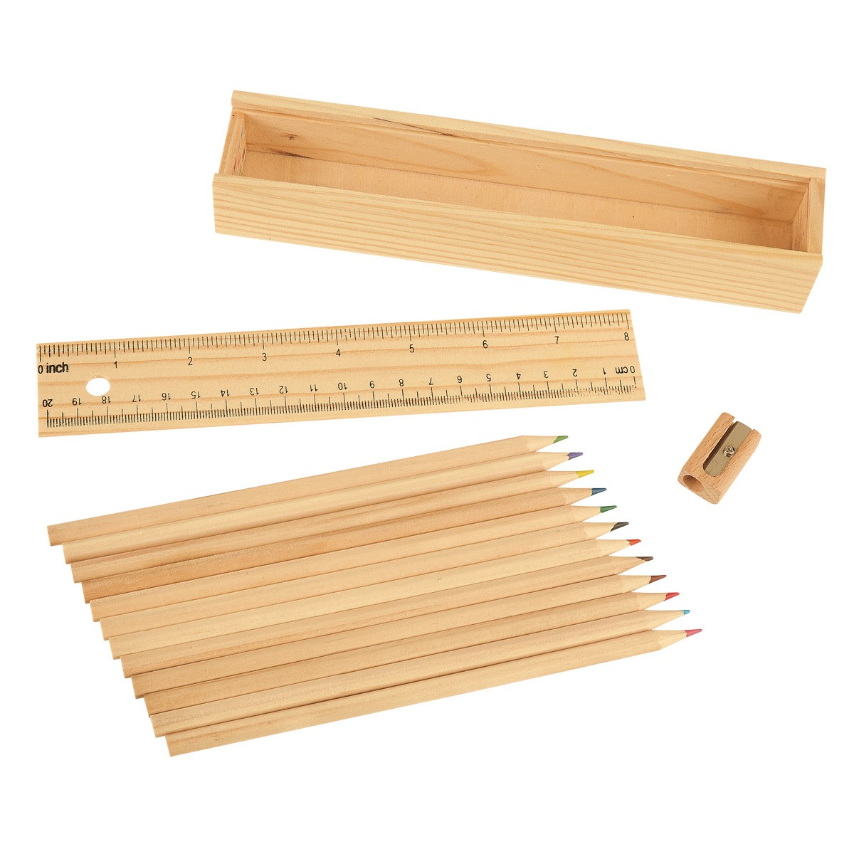 Picture of 12- Piece Colored Pencil Set In Wooden Ruler Box