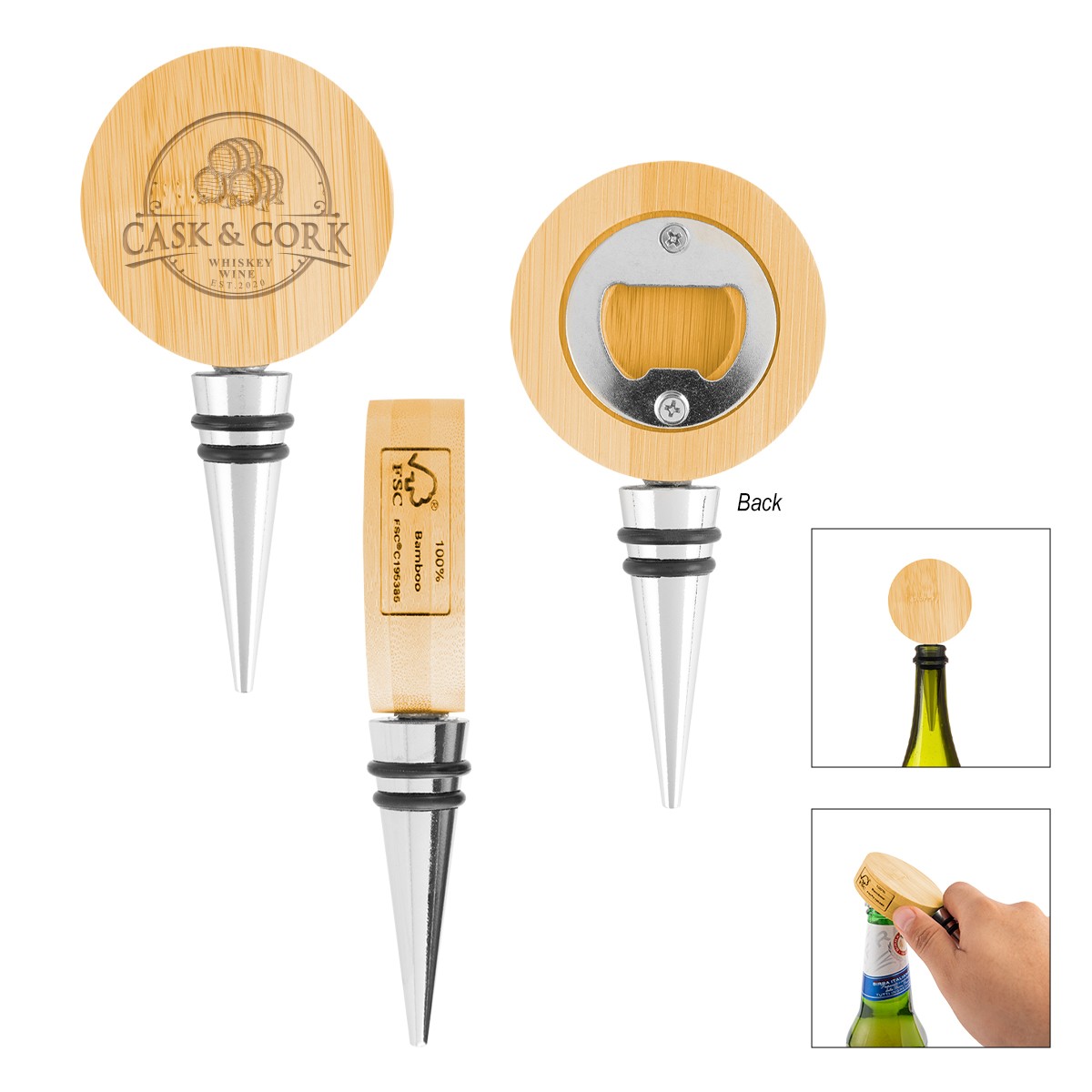 Picture of Bamboo Wine Stopper With Bottle Opener