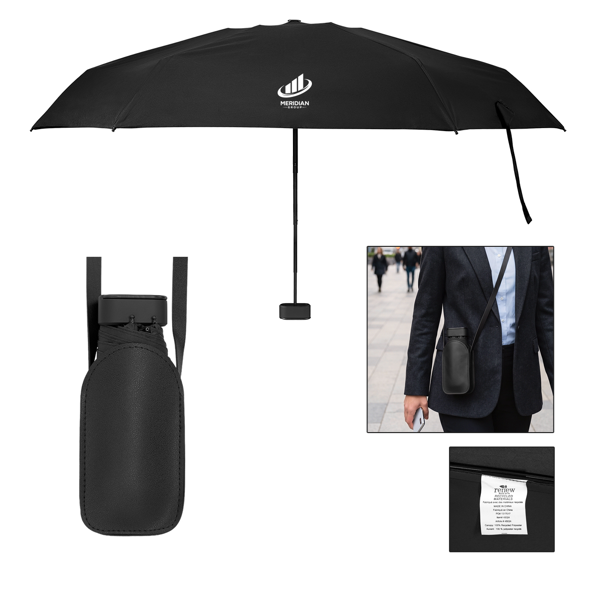 Picture of 38" Arc Mini Telescopic Crossbody Umbrella With 100% Rpet Canopy