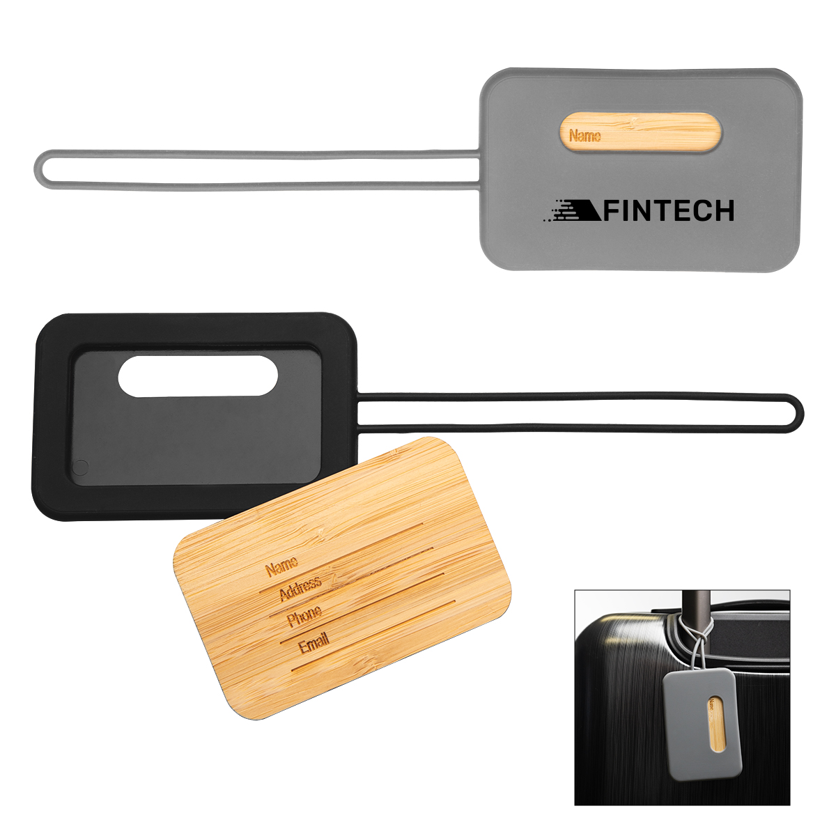 Picture of First Class Bamboo & Silicone Luggage Tag